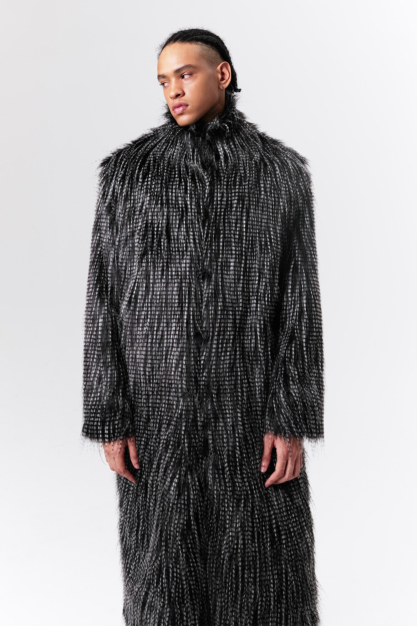 VANN VALRENCE Shaggy Layered Faux Fur Long Coat