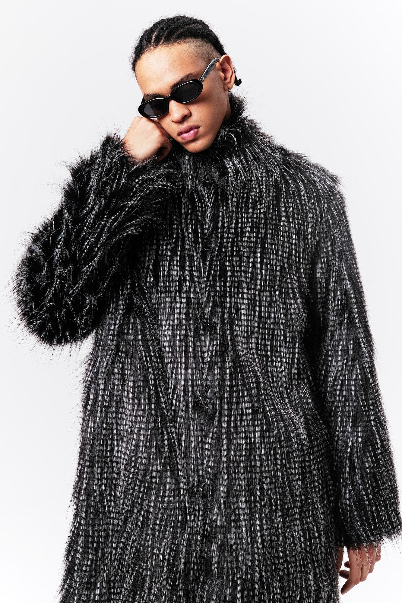 VANN VALRENCE Shaggy Layered Faux Fur Long Coat
