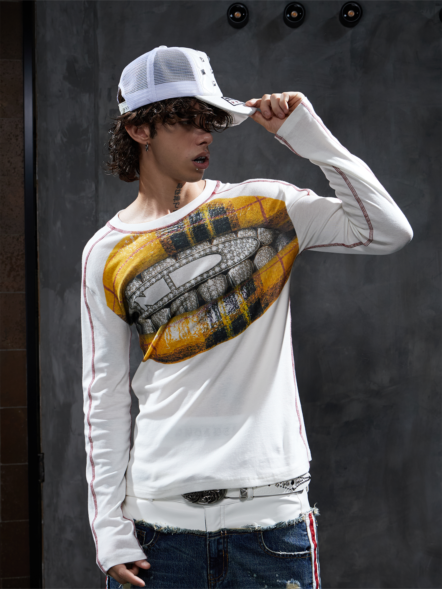 DND4DES Opium Graphic Slim Wool-Blend Long-Sleeve Tee