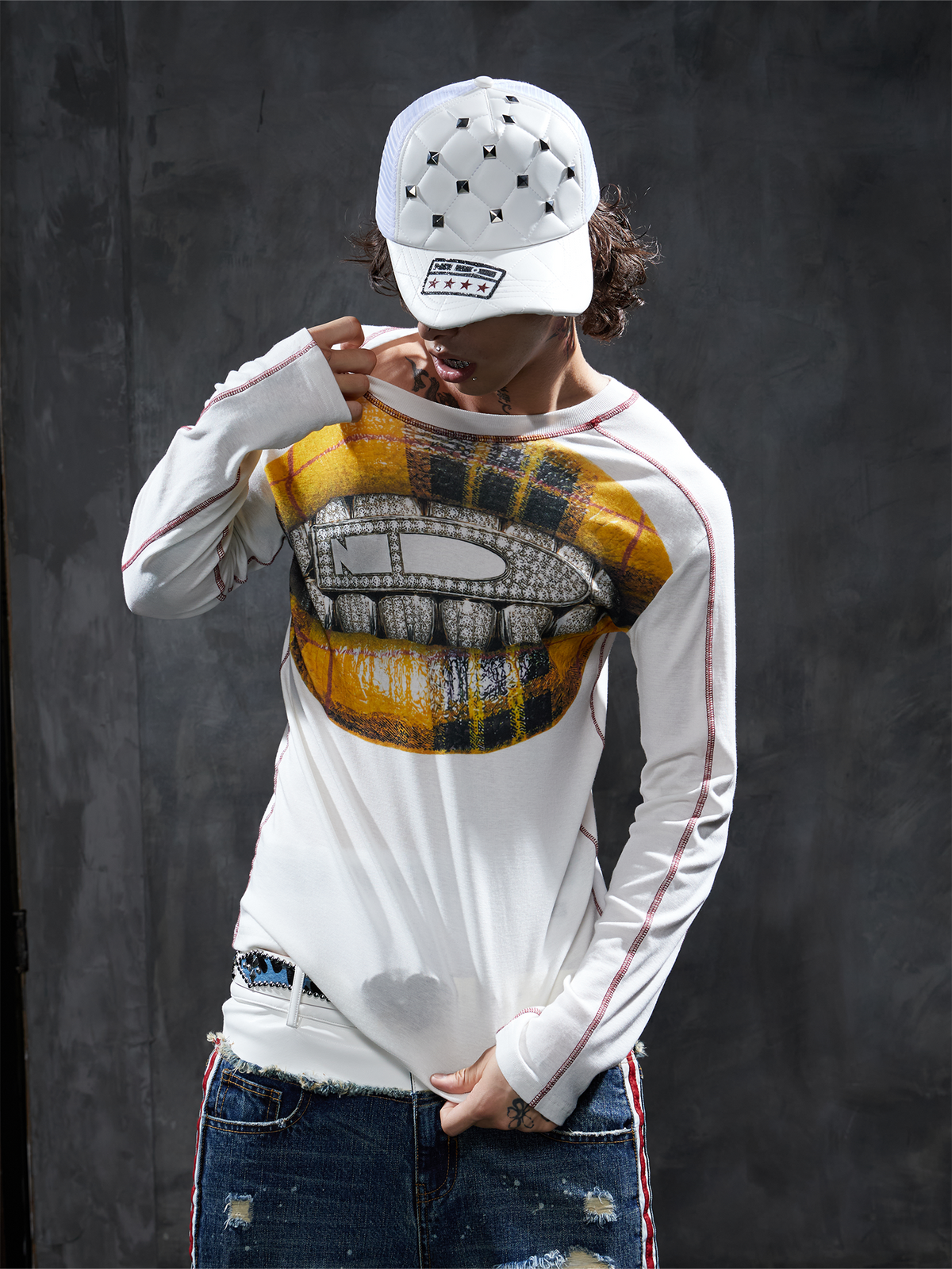 DND4DES Opium Graphic Slim Wool-Blend Long-Sleeve Tee