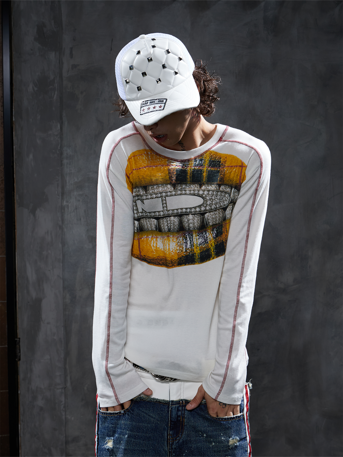 DND4DES Opium Graphic Slim Wool-Blend Long-Sleeve Tee