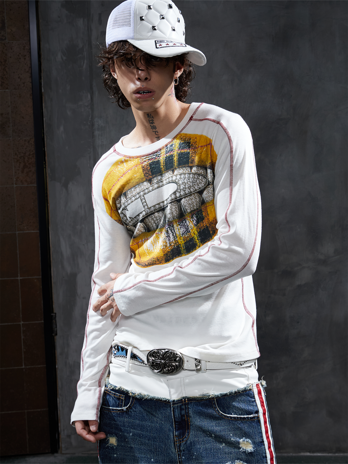 DND4DES Opium Graphic Slim Wool-Blend Long-Sleeve Tee
