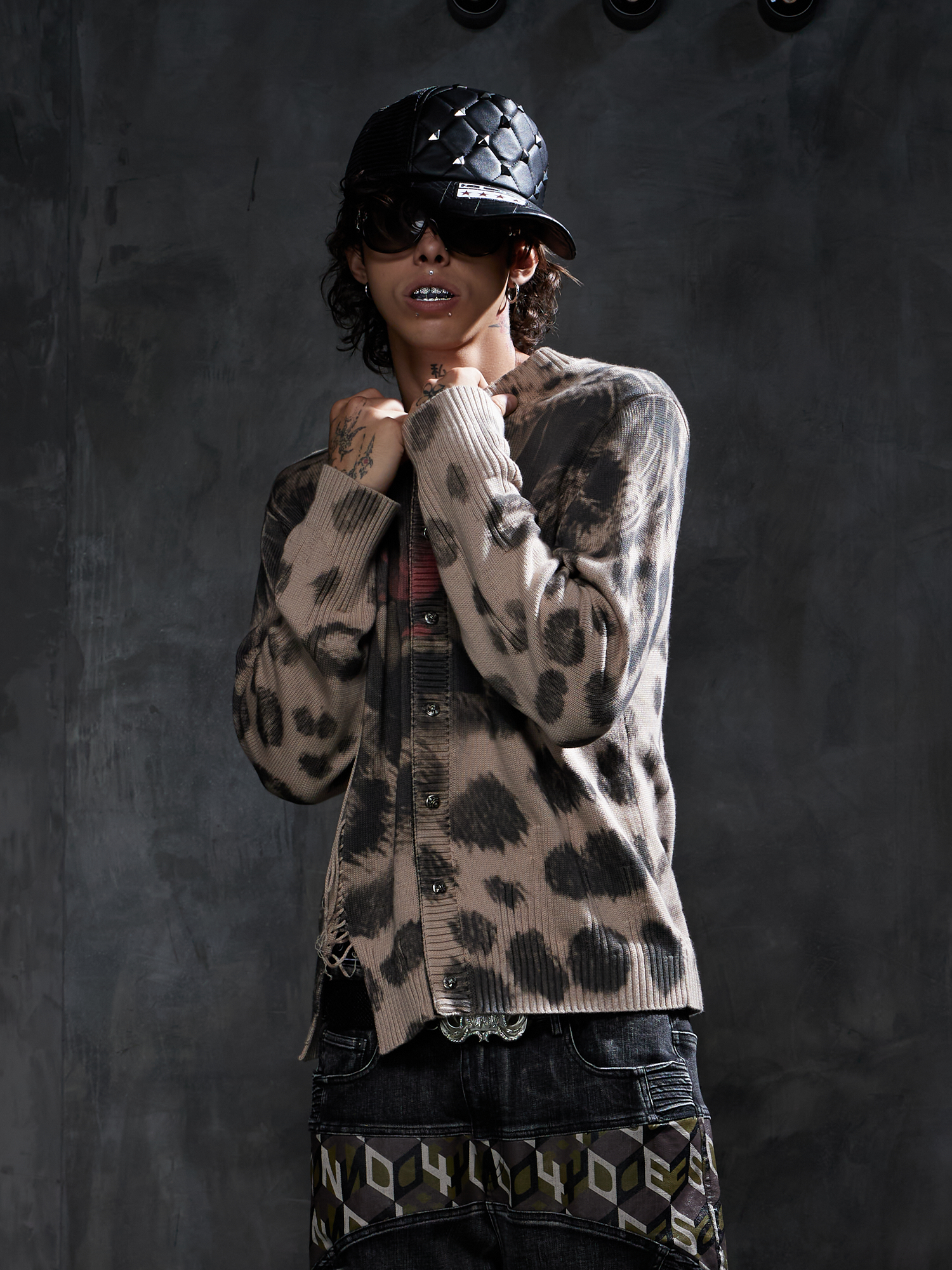 DND4DES Leopard Full-Print Oversized Cardigan