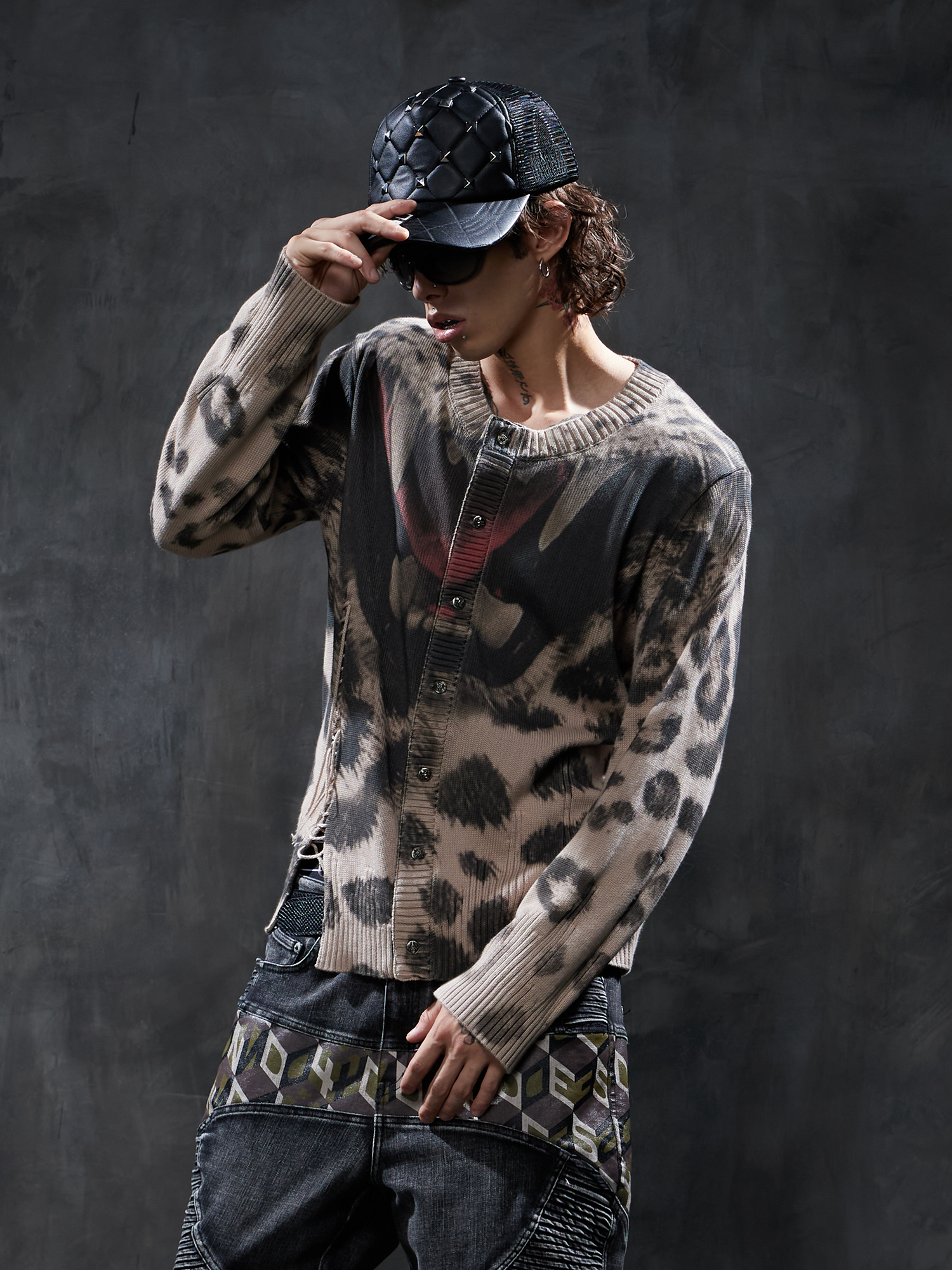 DND4DES Leopard Full-Print Oversized Cardigan