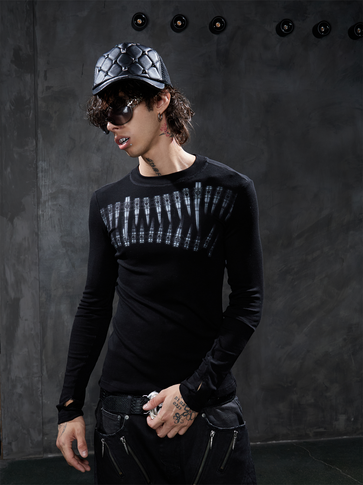 DND4DES Gothic Bullet Graphic Wool-Blend Long-Sleeve Tee