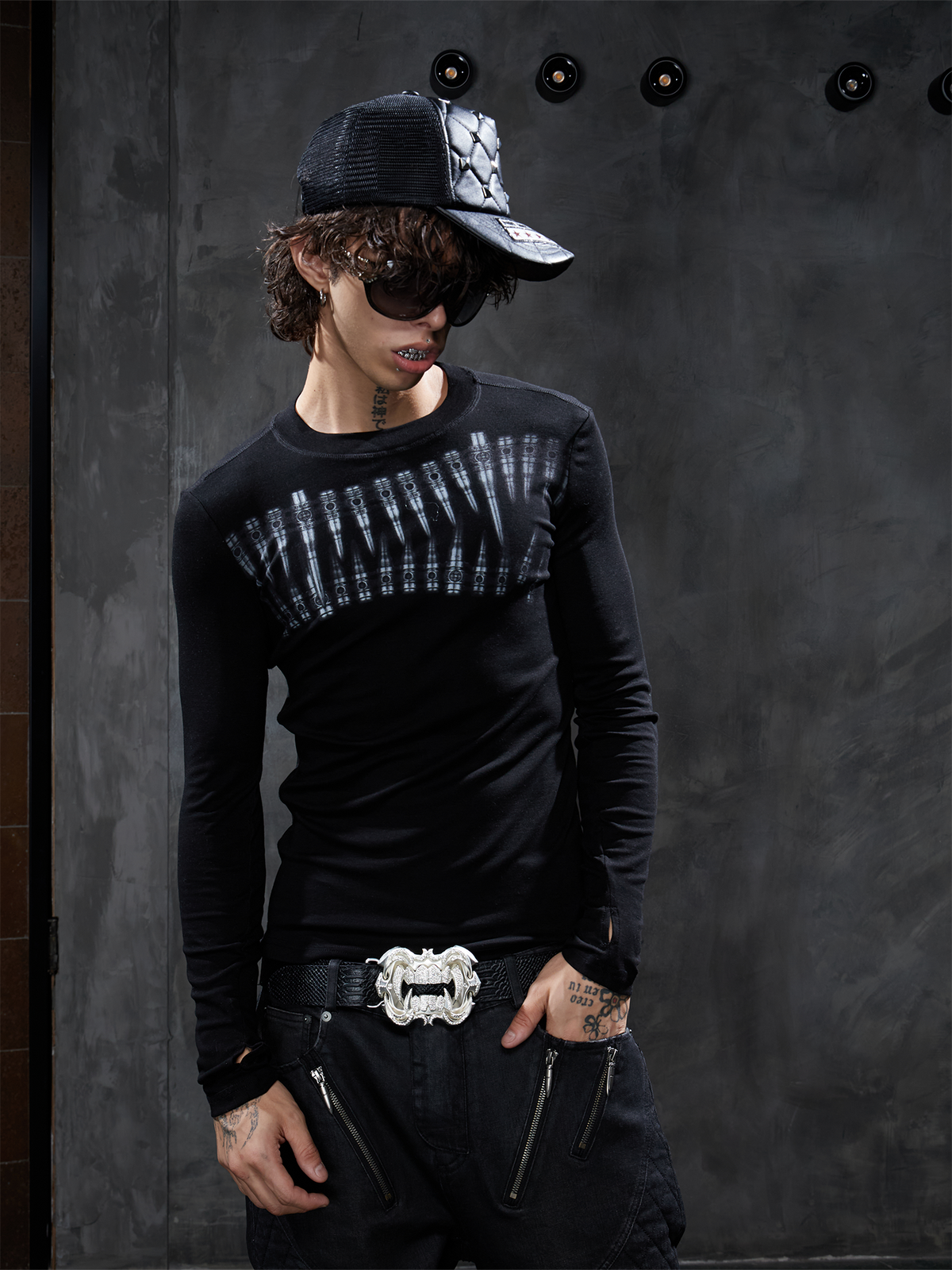 DND4DES Gothic Bullet Graphic Wool-Blend Long-Sleeve Tee