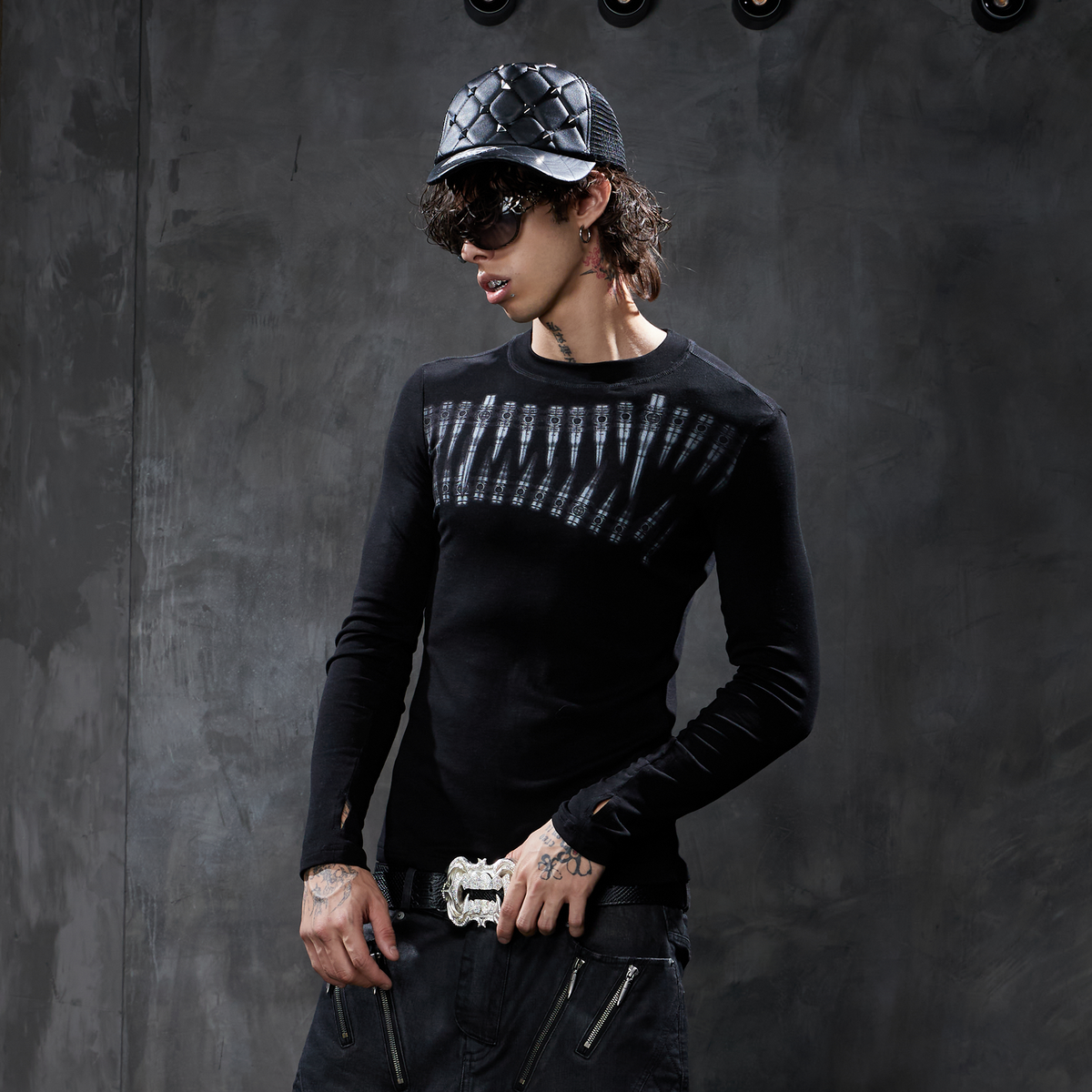 DND4DES Gothic Bullet Graphic Wool-Blend Long-Sleeve Tee