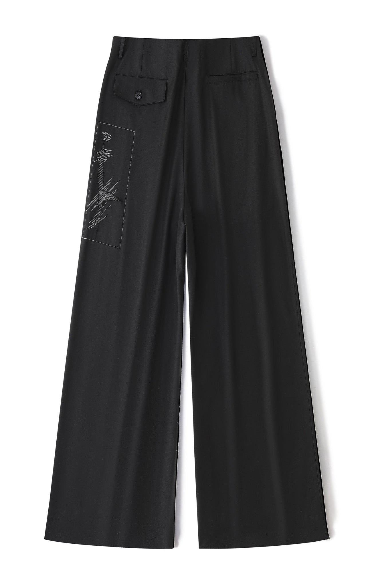 RICHILL Abstract Stitch Patch Wide-Leg Wool Trousers, premium urban and streetwear designers apparel on PROJECTISR.com, RICHILL