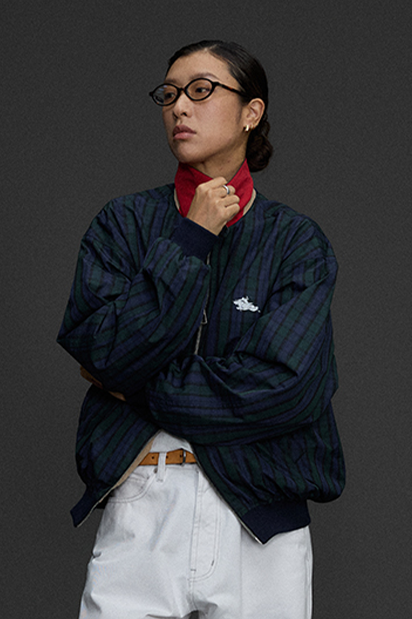 NIANJIUYIKOUER Deer Graphic Plaid Harrington Jacket, premium urban and streetwear designers apparel on PROJECTISR.com, NIANJIUYIKOUER
