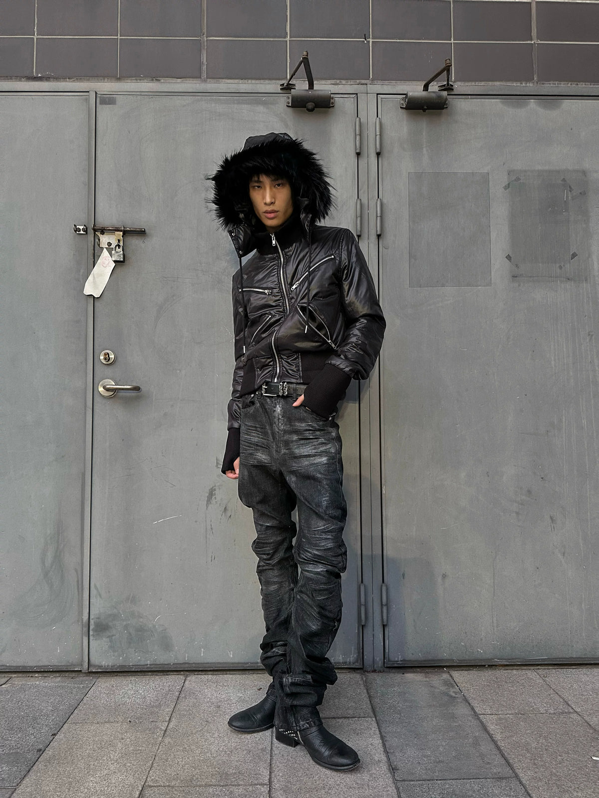 REBEL WAVE Detachable Faux Fur Collar Zip-Up Hooded Jacket