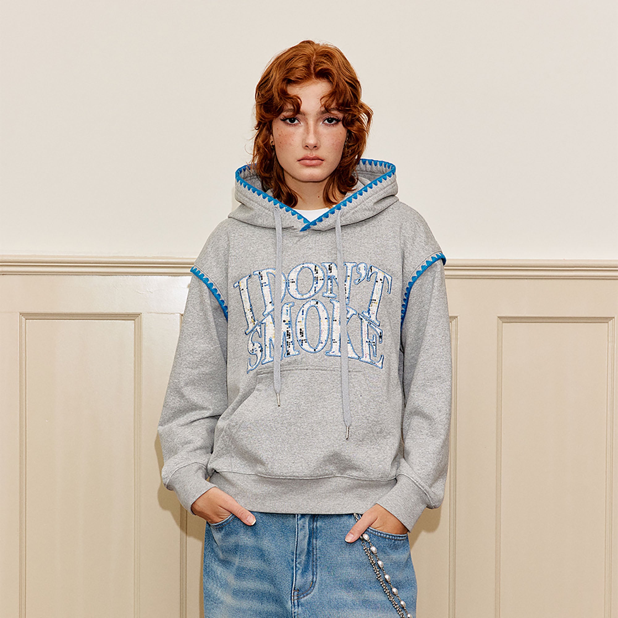 DONSMOKE Retro Embroidered Patch Whipstitch Hoodie, premium urban and streetwear designers apparel on PROJECTISR.com, DONSMOKE