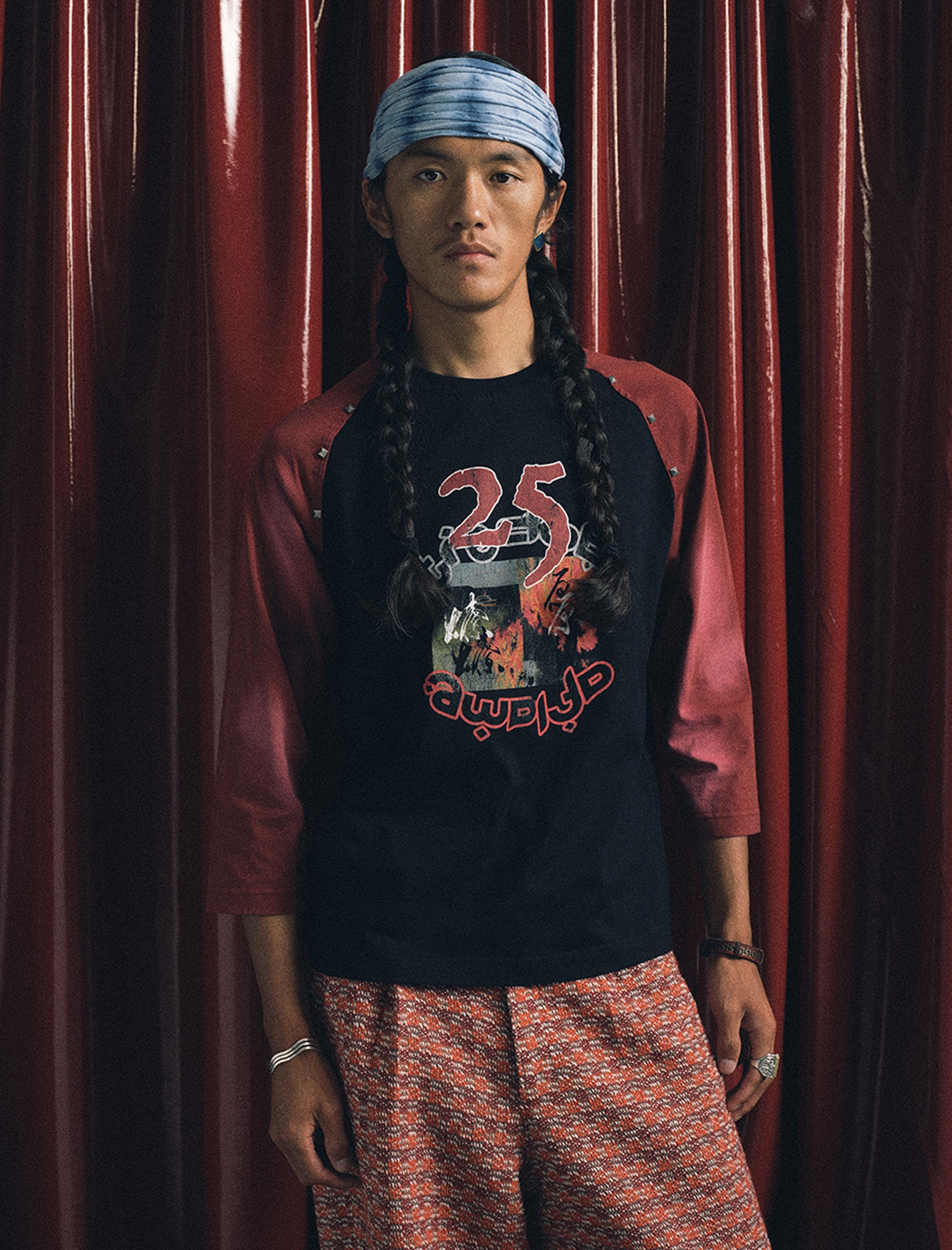 TRECLUB Studded Raglan Graphic 3/4 Sleeve Tee, premium urban and streetwear designers apparel on PROJECTISR.com, TRECLUB