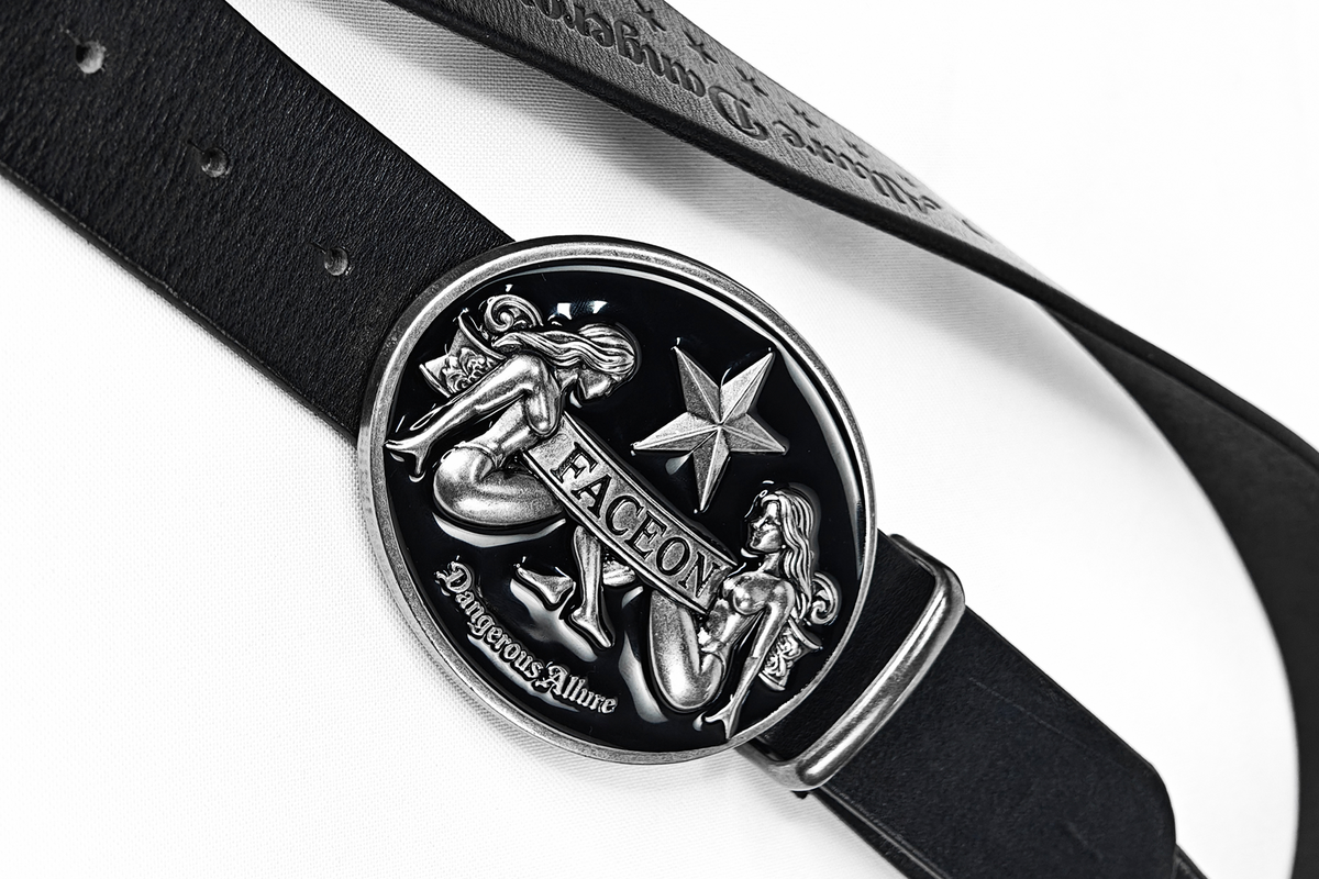 FACEONLAB Gemini Embossed Buckle Retro Faux Leather Belt