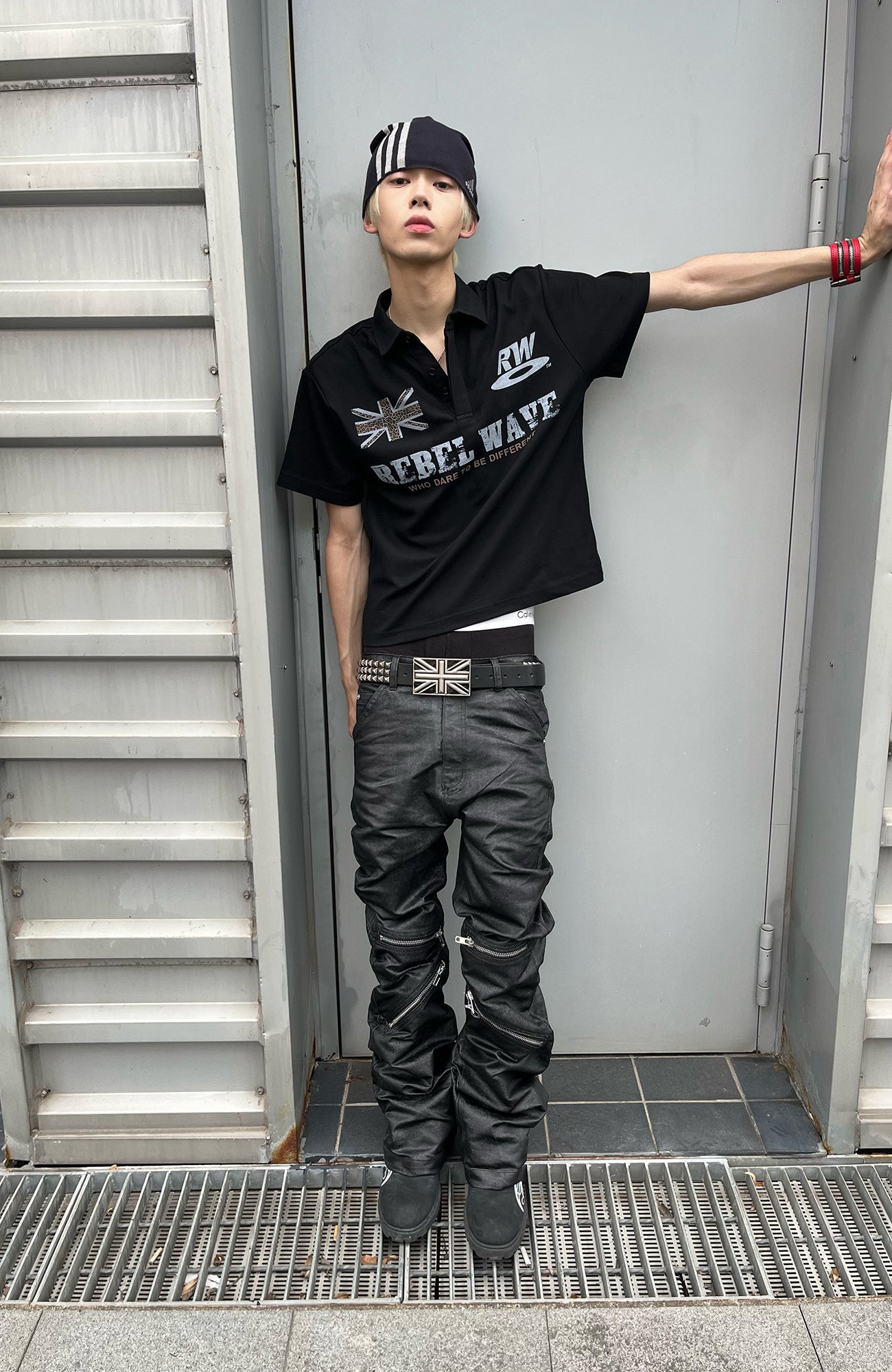 REBEL WAVE Leopard Flag Graphic Polo Shirt