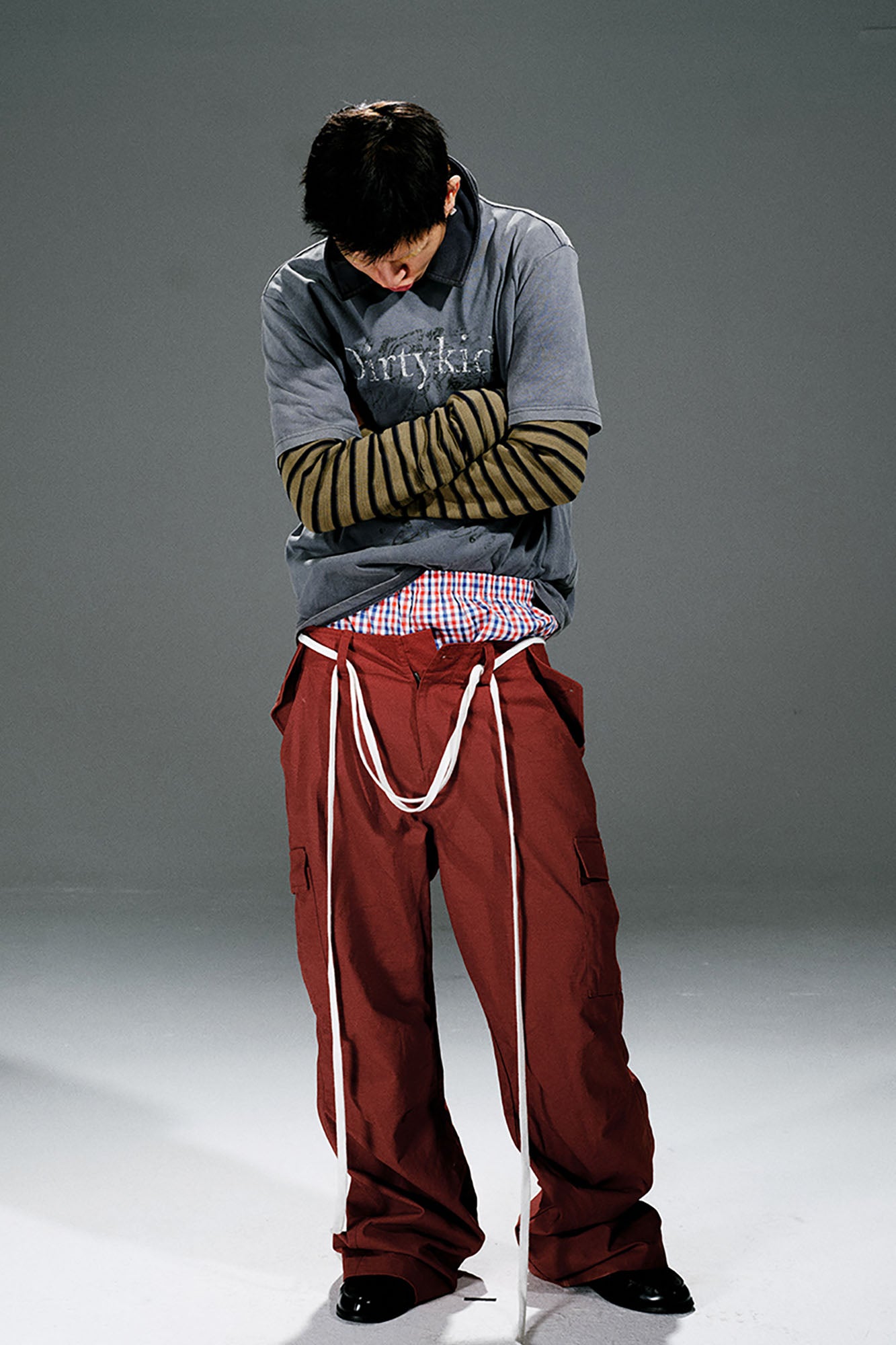 TRECLUB Distressed Wrinkled Cargo Pants