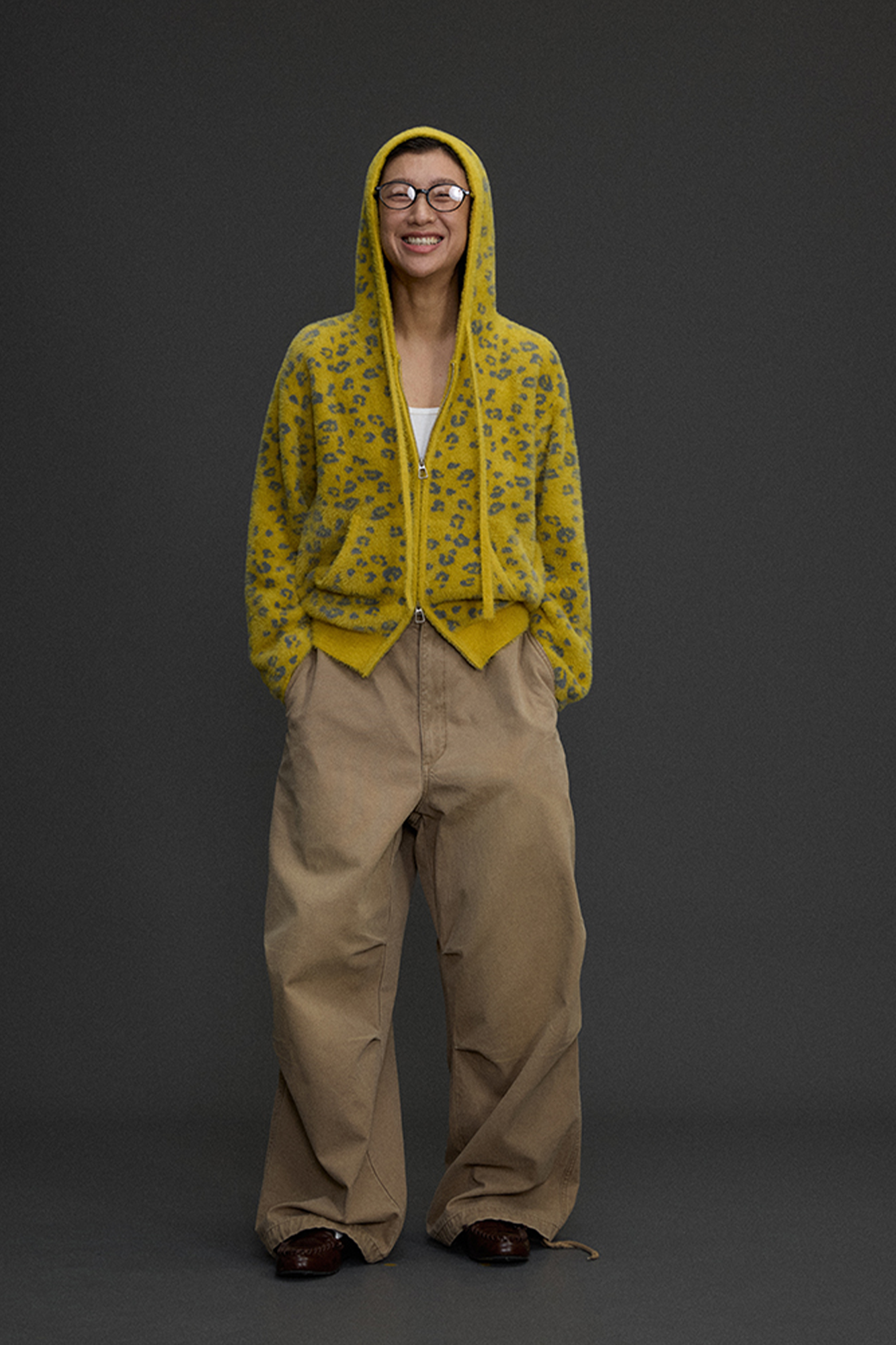 NIANJIUYIKOUER Fuzzy Leopard Jacquard Zip-Up Hoodie Cardigan, premium urban and streetwear designers apparel on PROJECTISR.com, NIANJIUYIKOUER