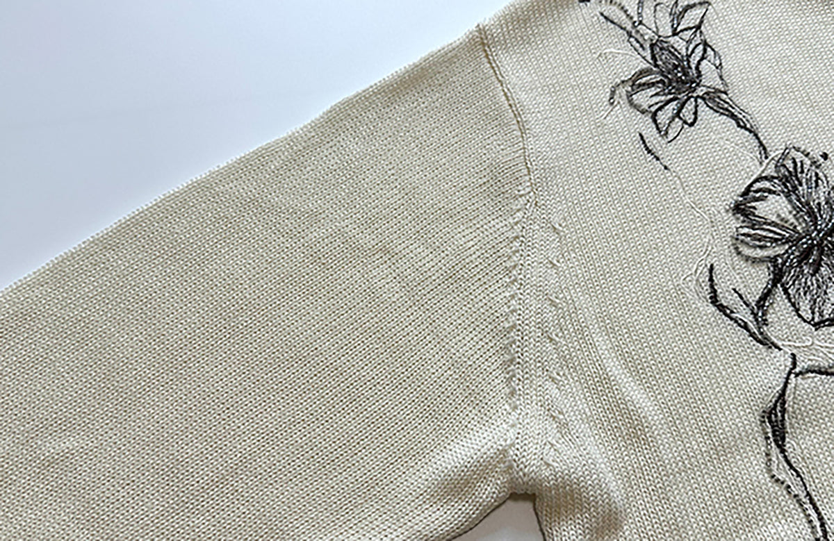 ELETEIZE Iris Sketch Embroidered Linen-Blend Cardigan