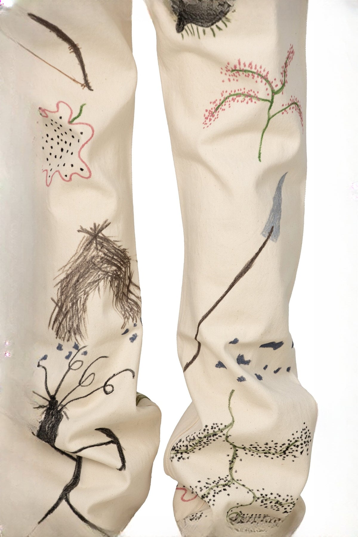 ZWDH Hand-Painted Wilderness Graffiti Jeans — flat-lay detail