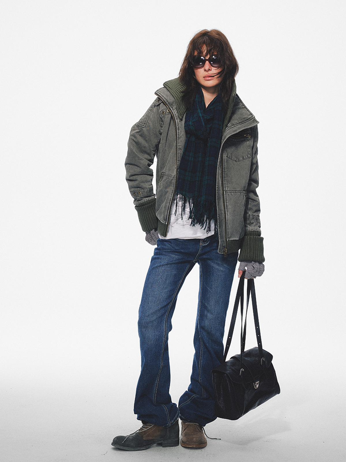 TRECLUB Retro Punk Washed Cross Eyelet Ribbed Collar Padded Jacket, premium urban and streetwear designers apparel on PROJECTISR.com, TRECLUB