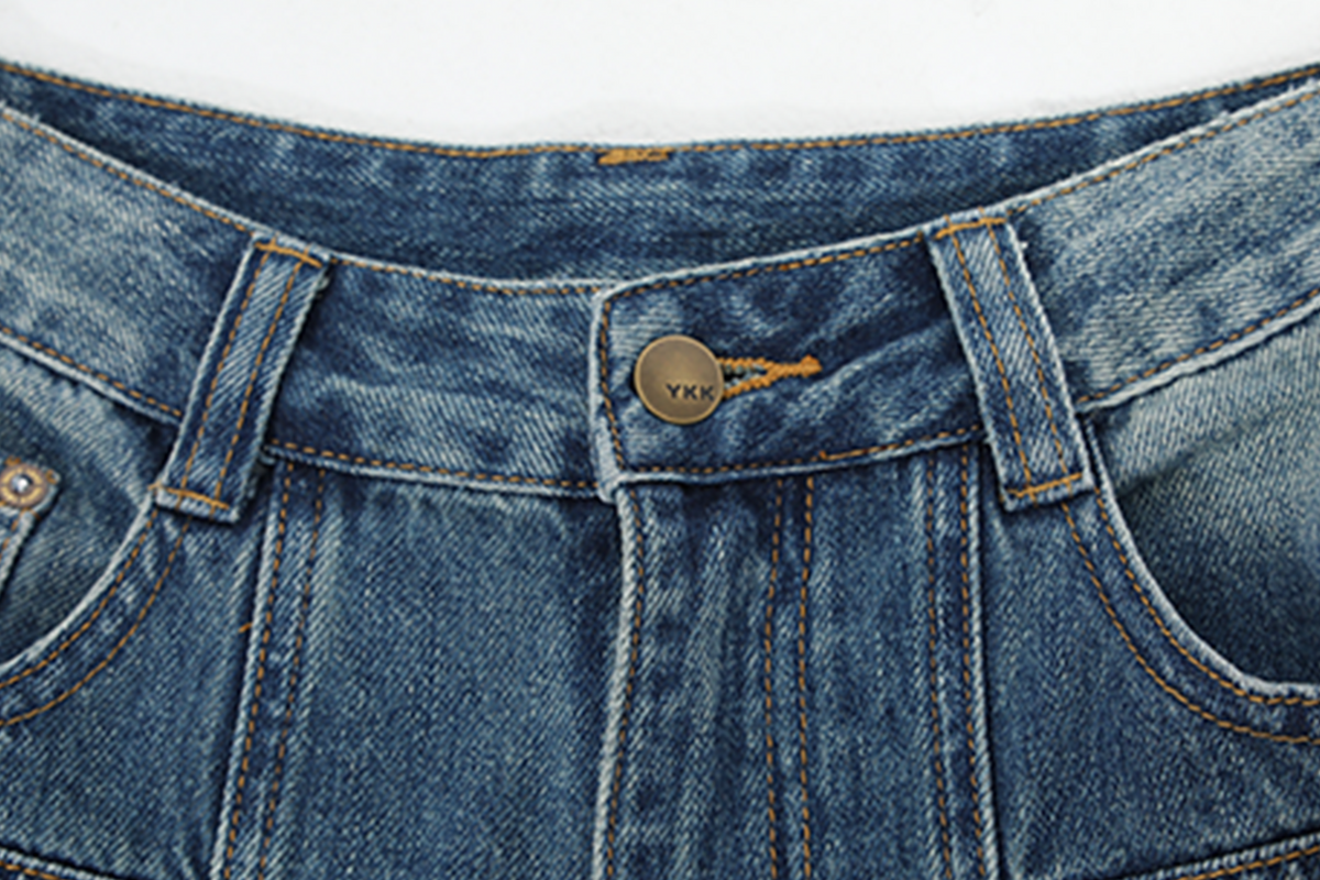 HAHAHA Spliced Washed Faux Layered Jeans