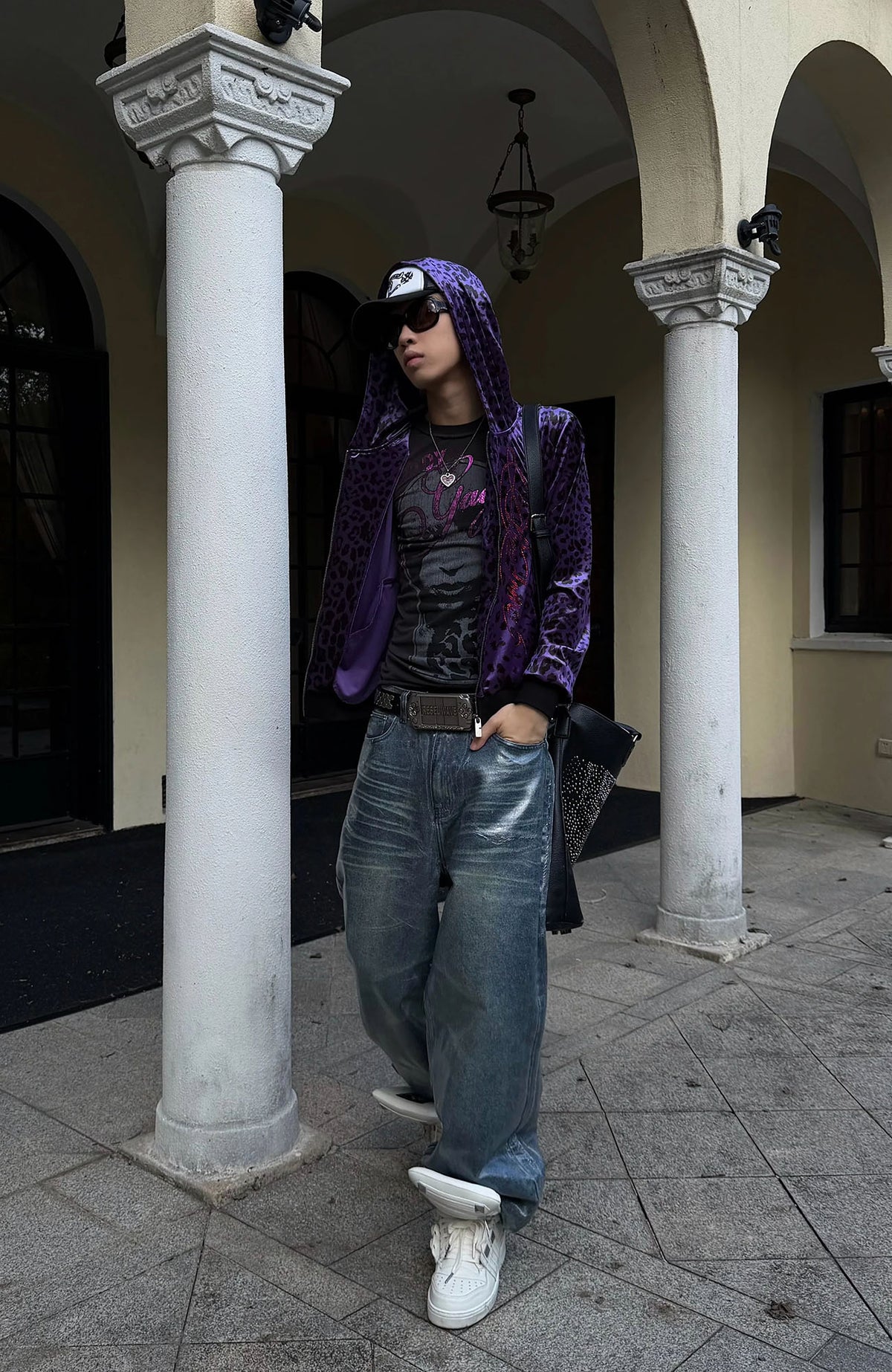 REBEL WAVE Frayed Raw-Edge Wax-Coated Flared Jeans