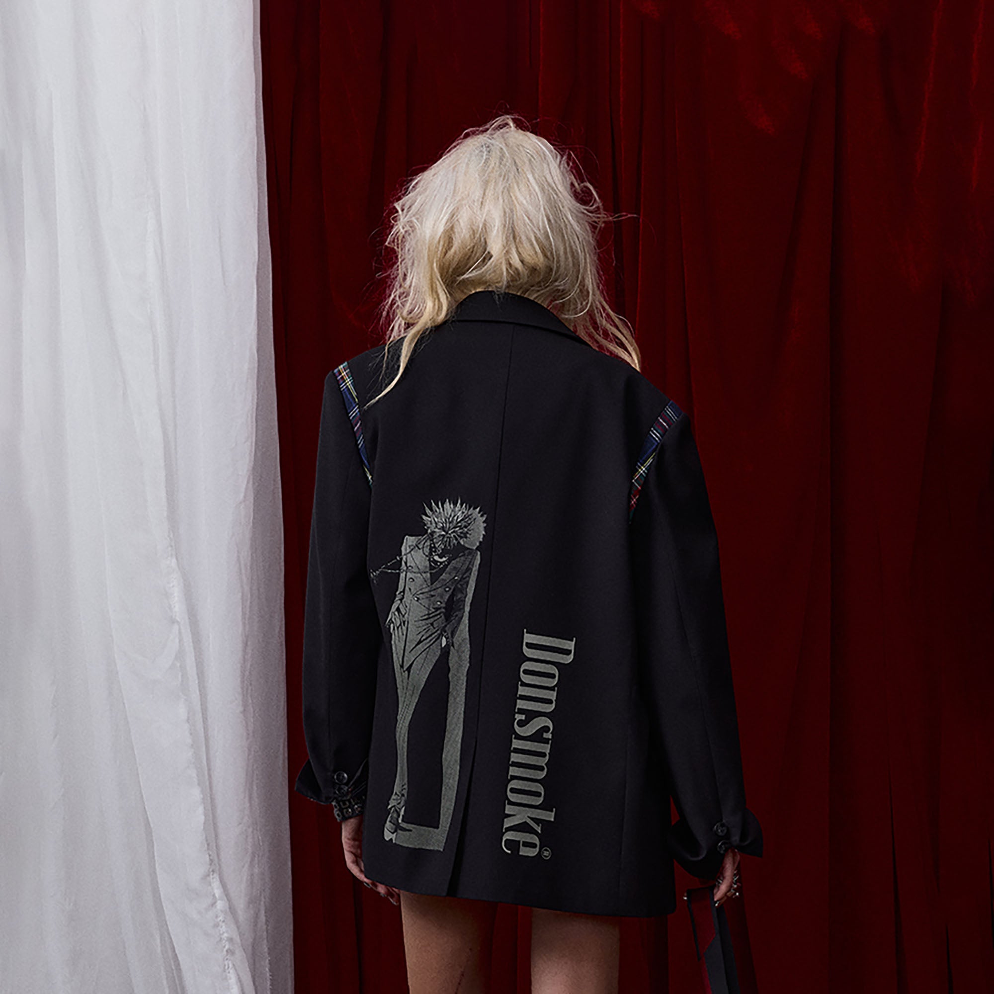 DONSMOKE × NANA Plaid Panel Graphic Oversized Blazer, premium urban and streetwear designers apparel on PROJECTISR.com, DONSMOKE