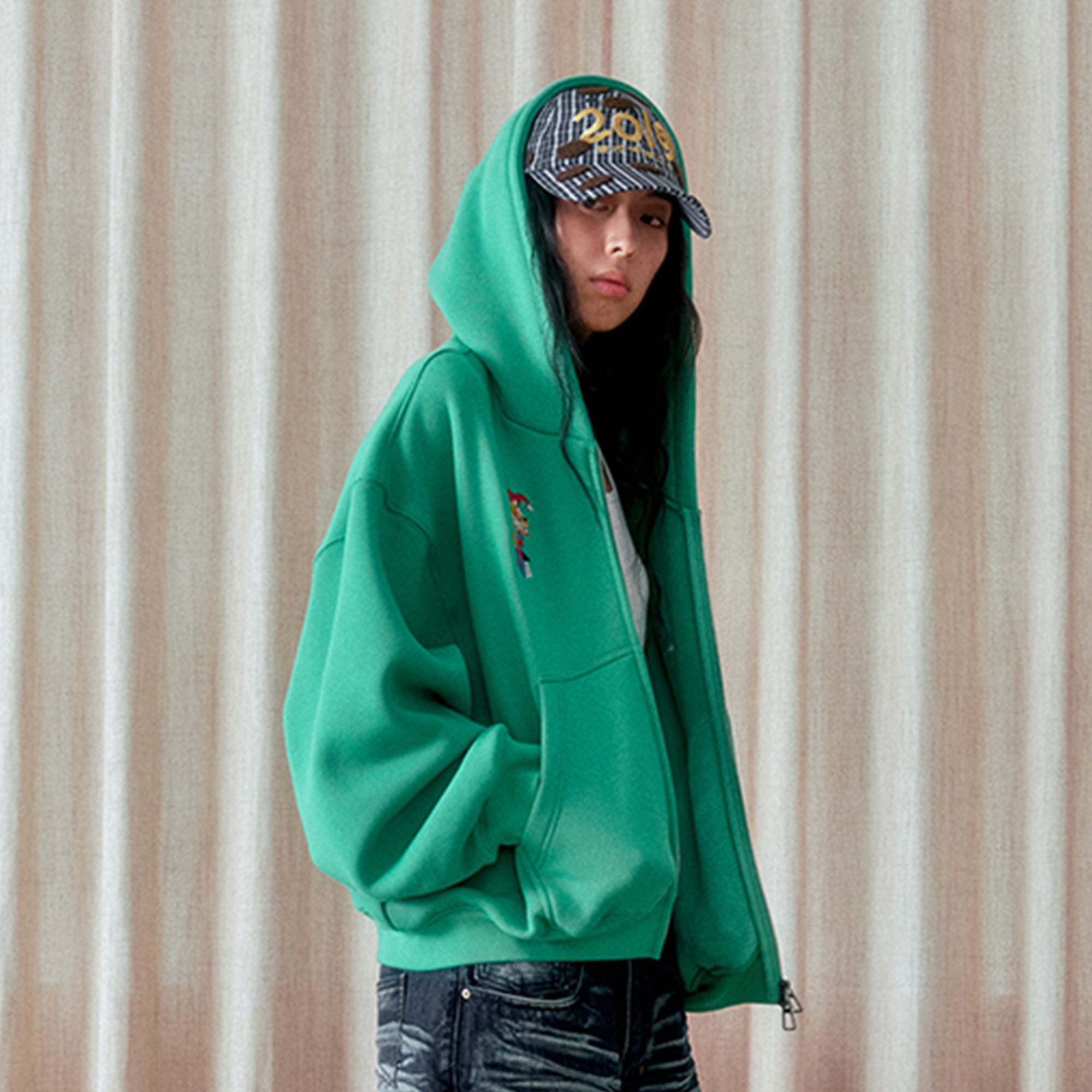 NIANJIUYIKOUER Oversized Fleece-Lined Zip-Up Hoodie, premium urban and streetwear designers apparel on PROJECTISR.com, NIANJIUYIKOUER
