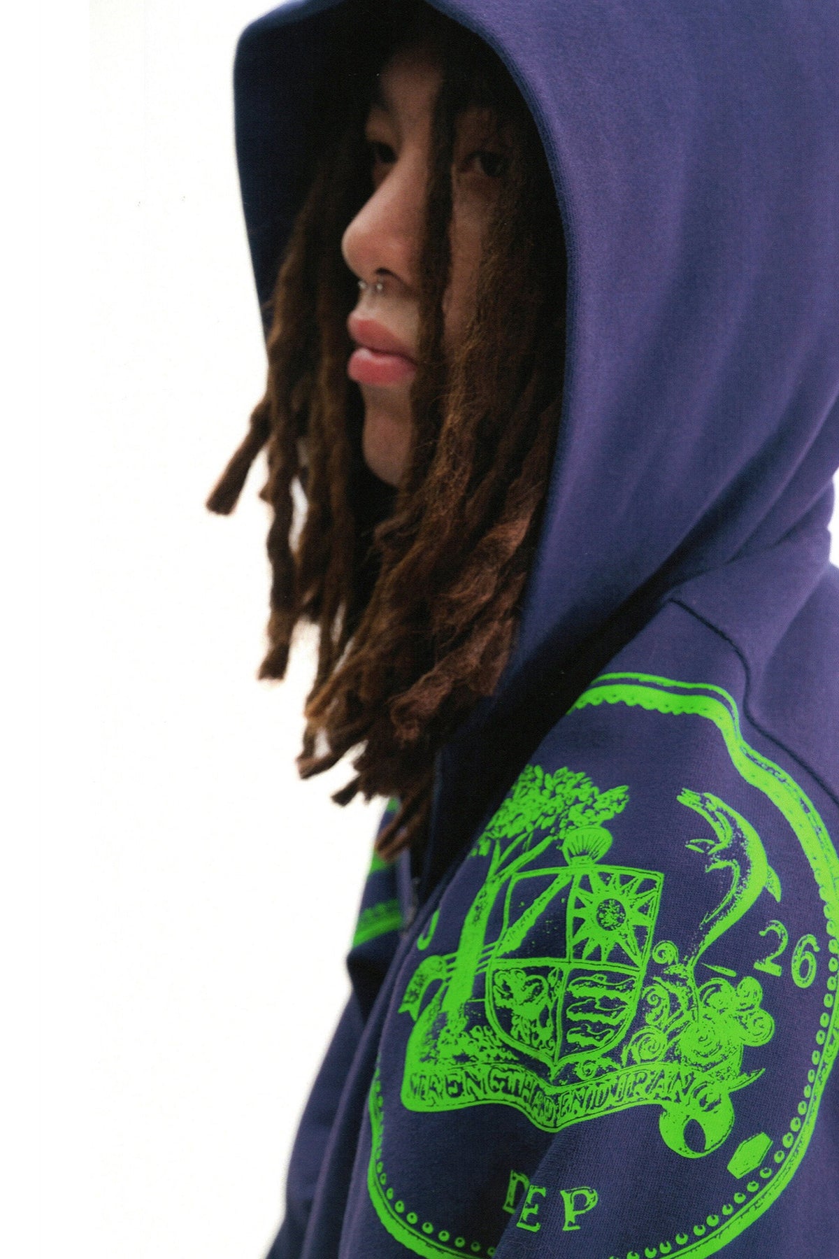 URBAN+FOREST Mythic Coin Graphic Double-Layer Hooded Jacket — detail · Navy
