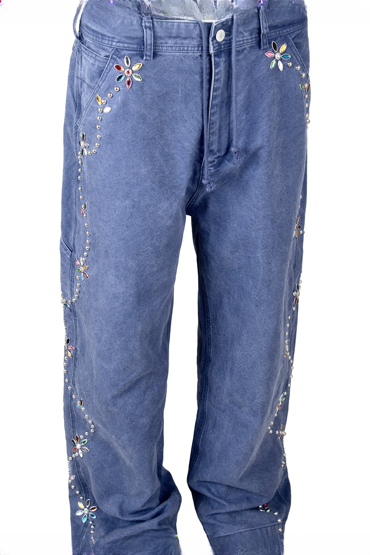 ZWDH Studded Floral Straight-Leg Jeans — flat-lay detail