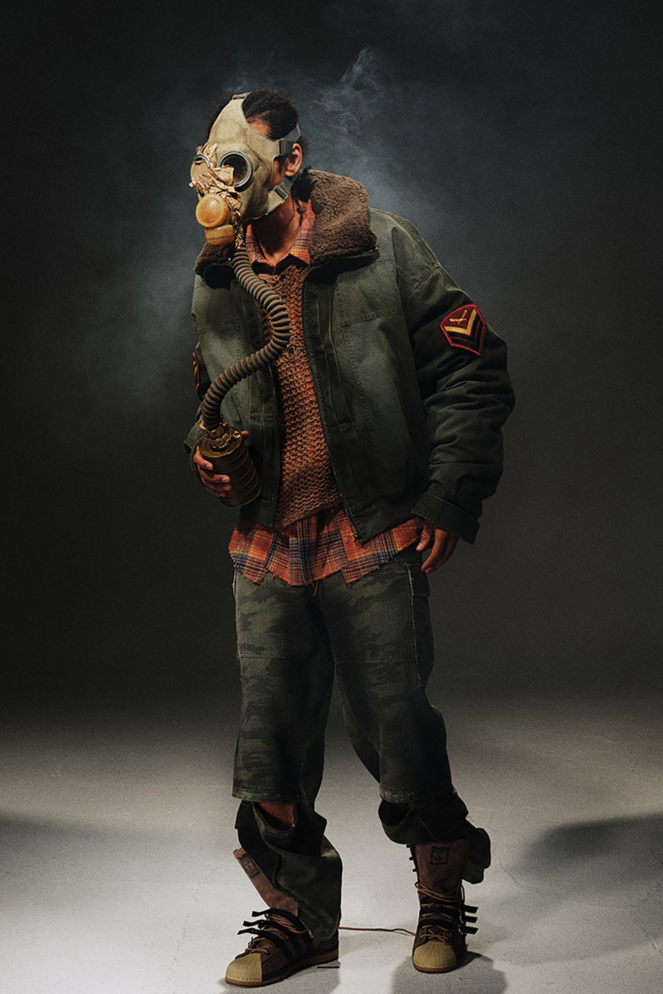 TRECLUB Distressed Patch Quilted Bomber