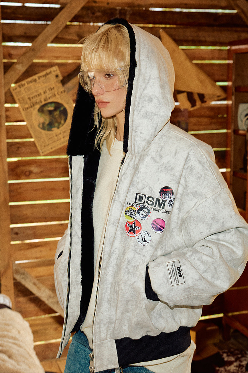 DONSMOKE Faux Fur Lined Camo Hooded Jacket