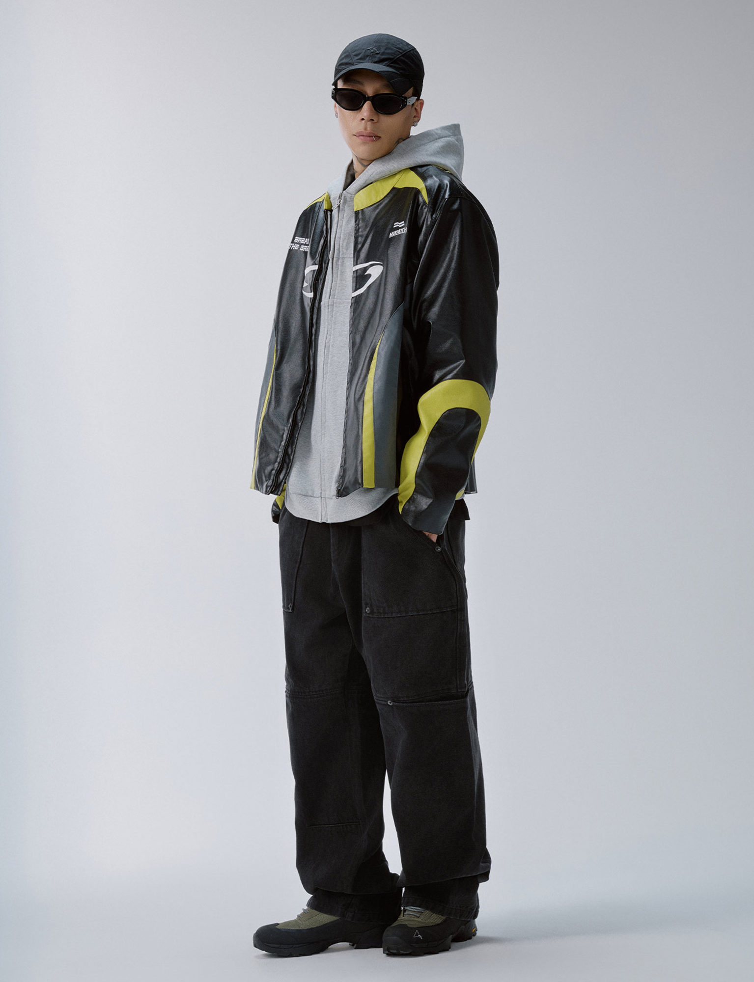 F2CE Contrast Panel Embroidered Moto Jacket