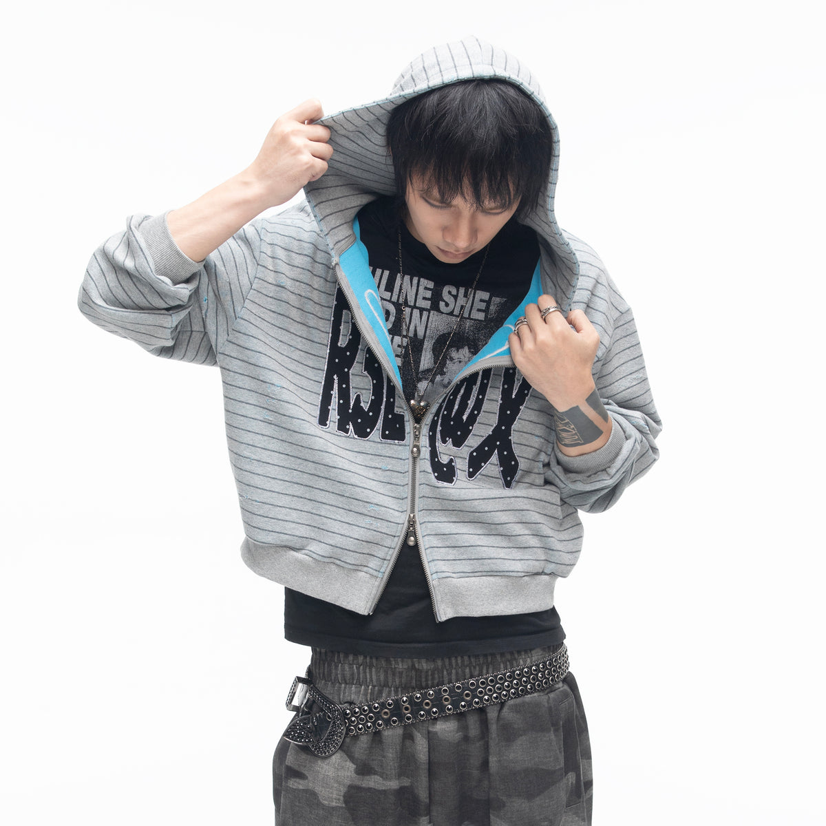 SADSOUP Striped Patchwork Zip-Up Hoodie