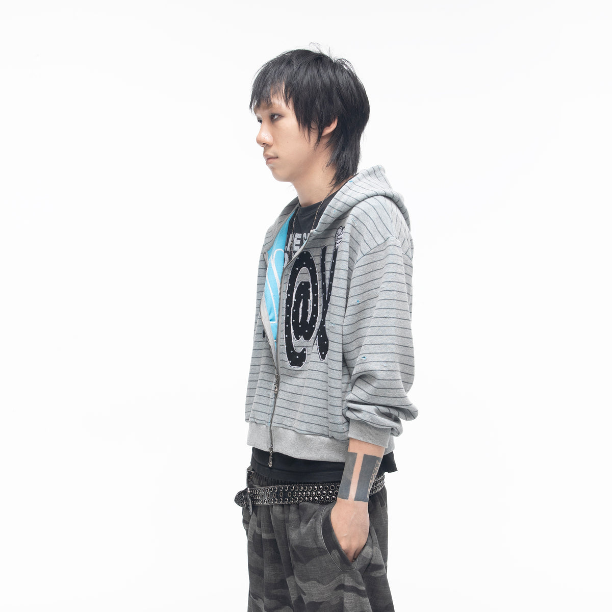 SADSOUP Striped Patchwork Zip-Up Hoodie