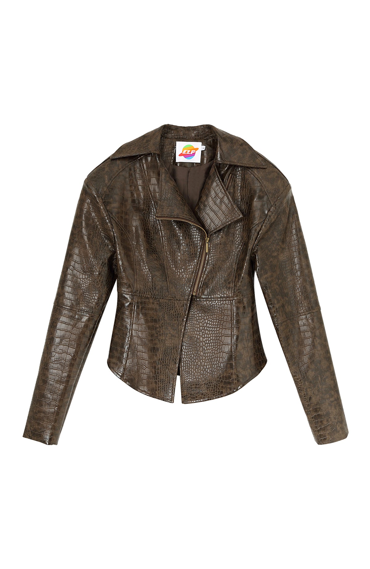 CLP Retro Croc-Embossed Cinched-Waist Biker Jacket