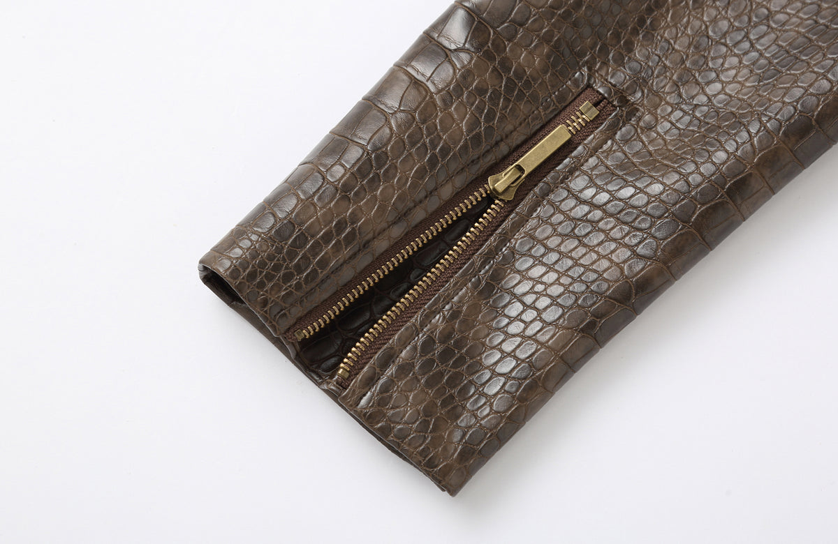 CLP Retro Croc-Embossed Cinched-Waist Biker Jacket