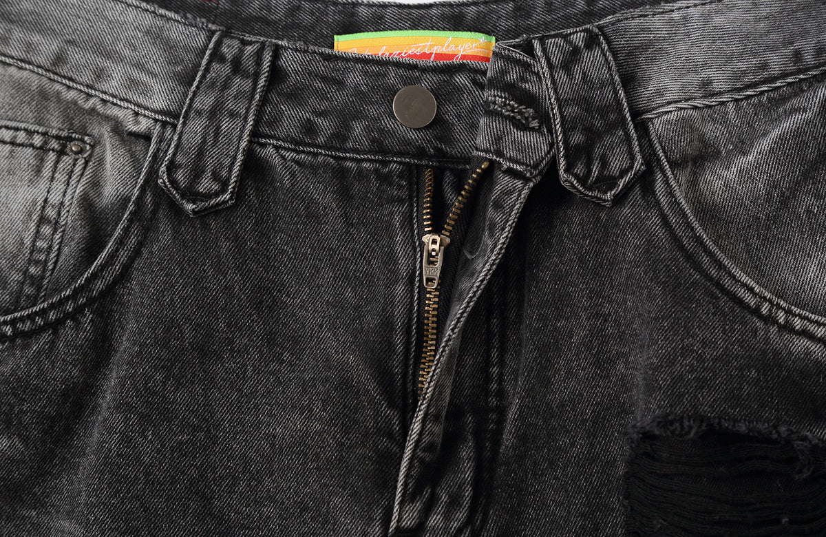 CLP Distressed Wide-Leg Washed Jeans
