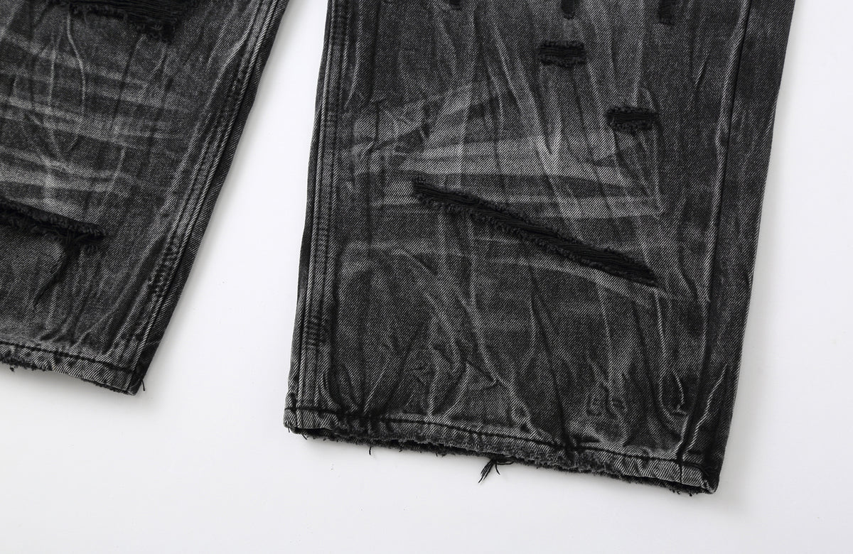 CLP Distressed Wide-Leg Washed Jeans