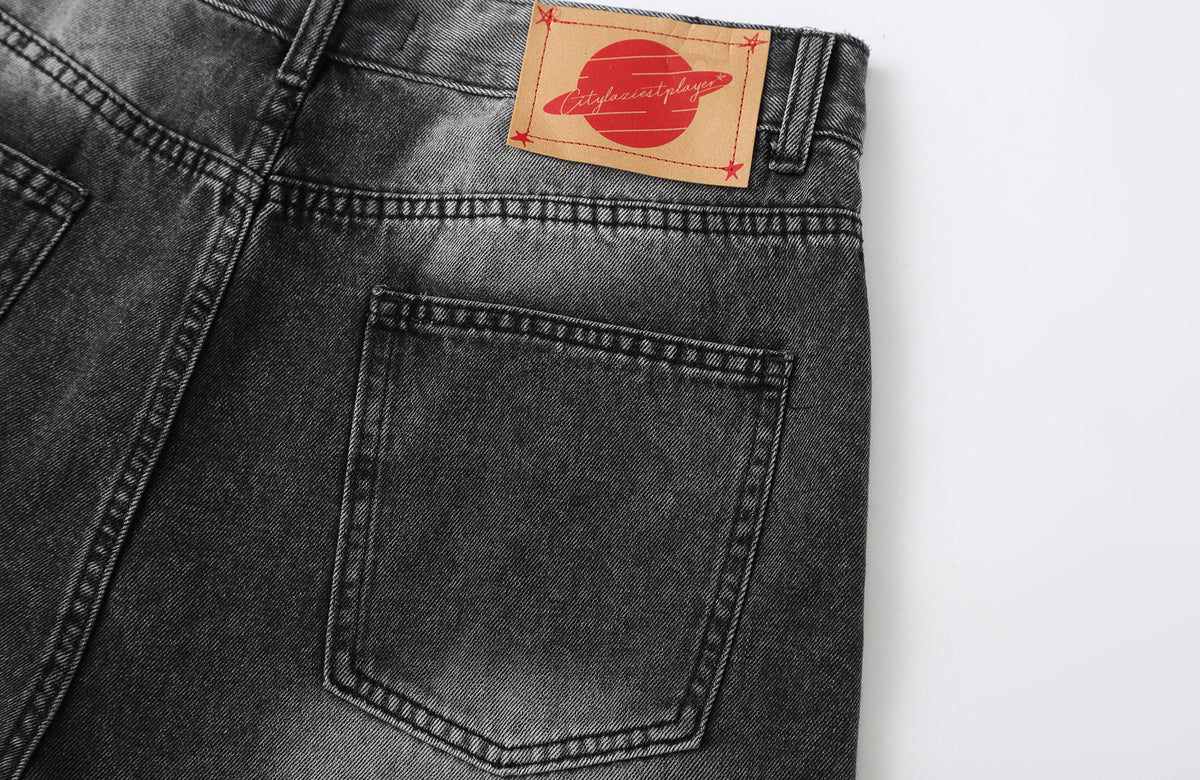 CLP Distressed Wide-Leg Washed Jeans