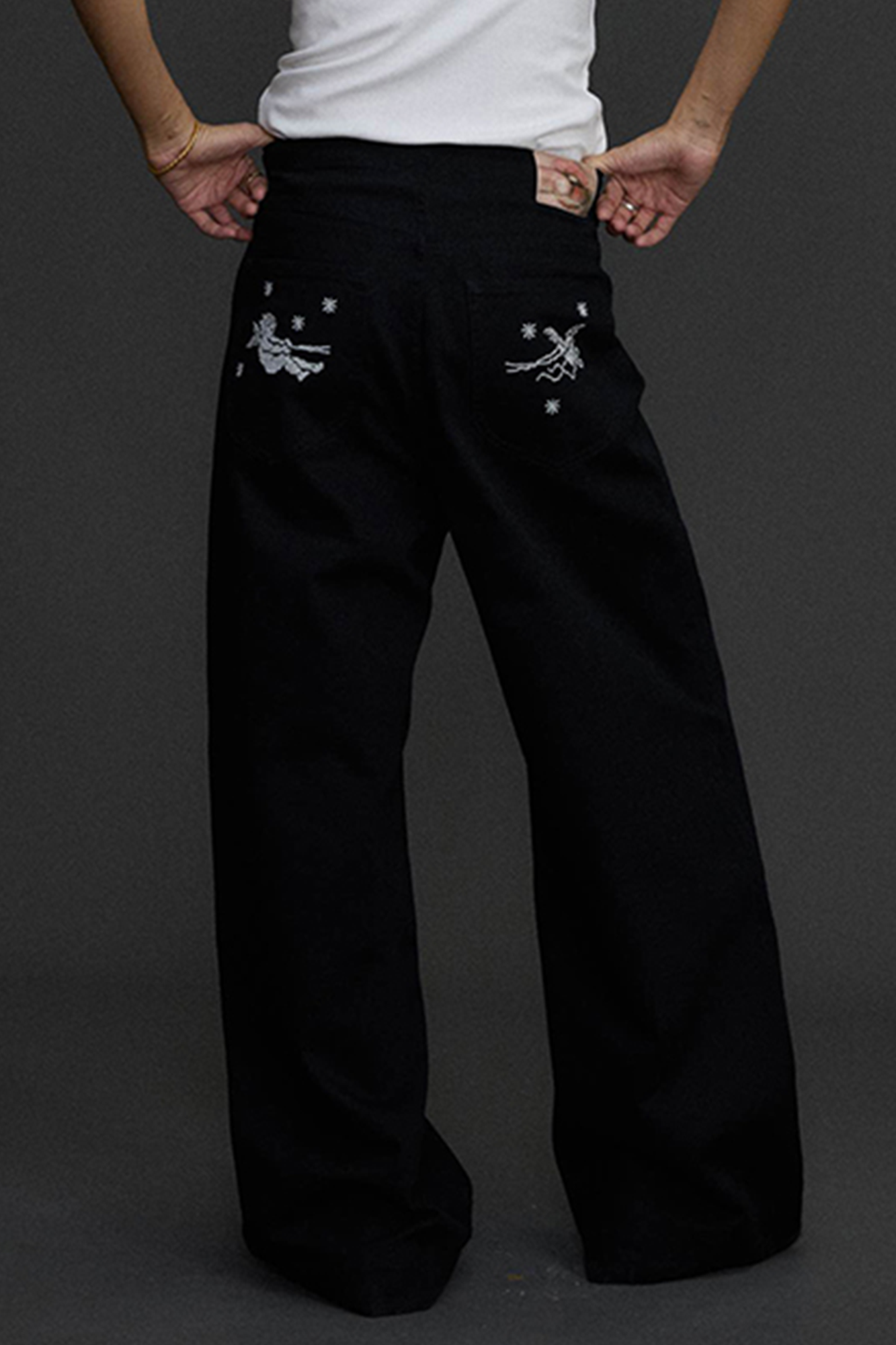 NIANJIUYIKOUER Embroidered Wide-Leg Twill Pants, premium urban and streetwear designers apparel on PROJECTISR.com, NIANJIUYIKOUER