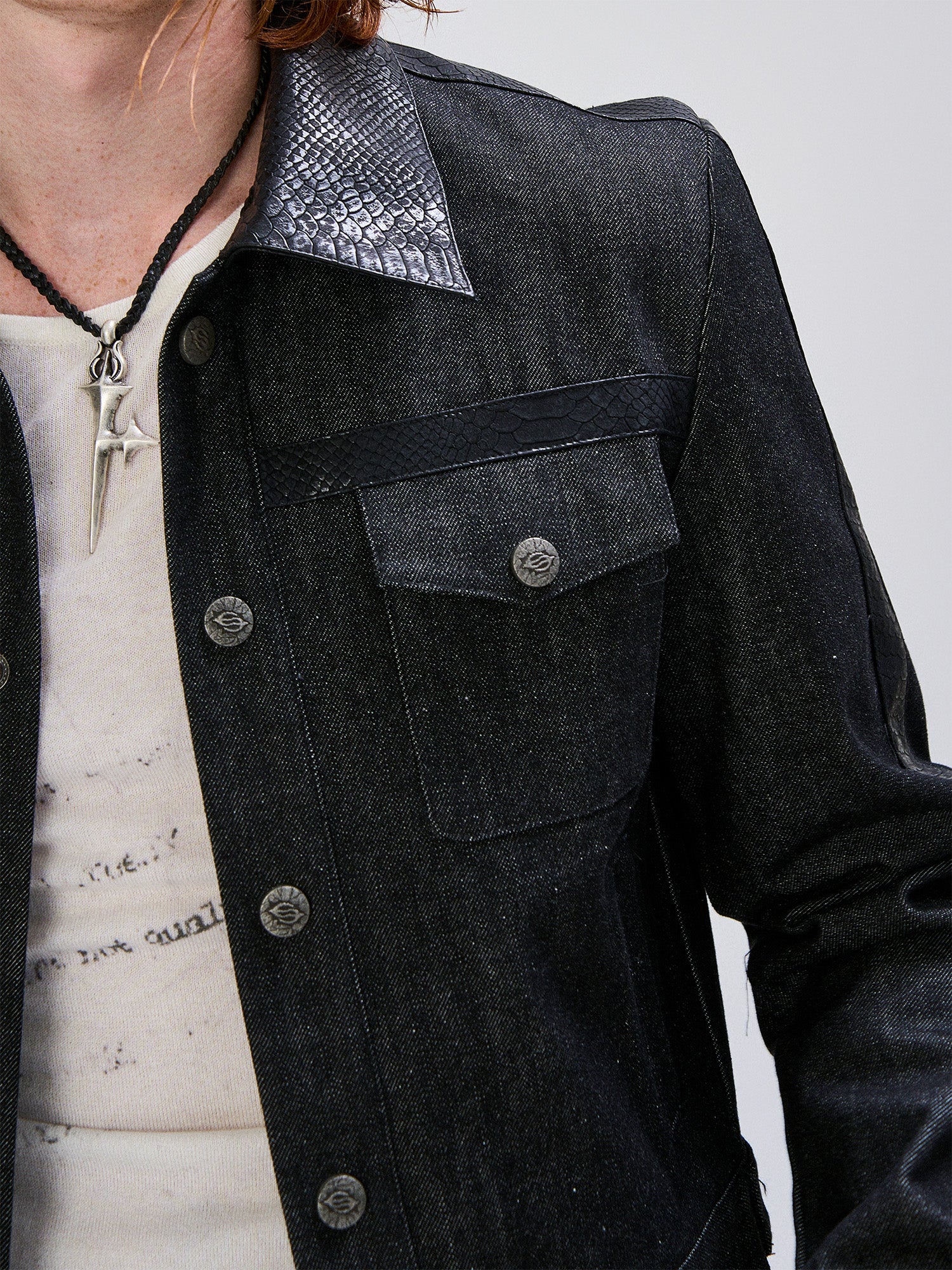 FLYERRER Serpent Cropped Raw Denim Jacket, premium urban and streetwear designers apparel on PROJECTISR.com, FLYERRER