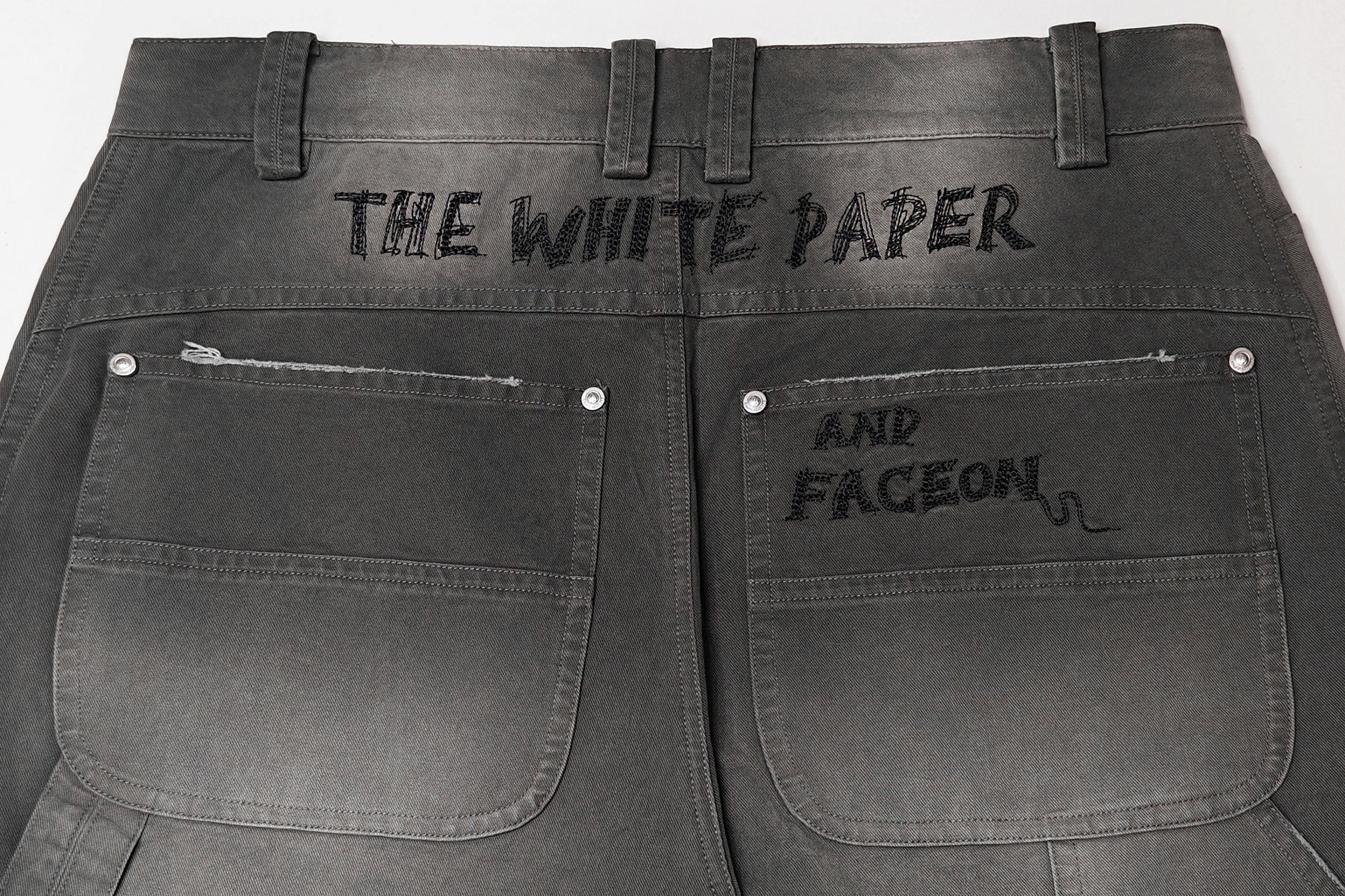 FACEONLAB Distressed Washed Double-Knee Pants
