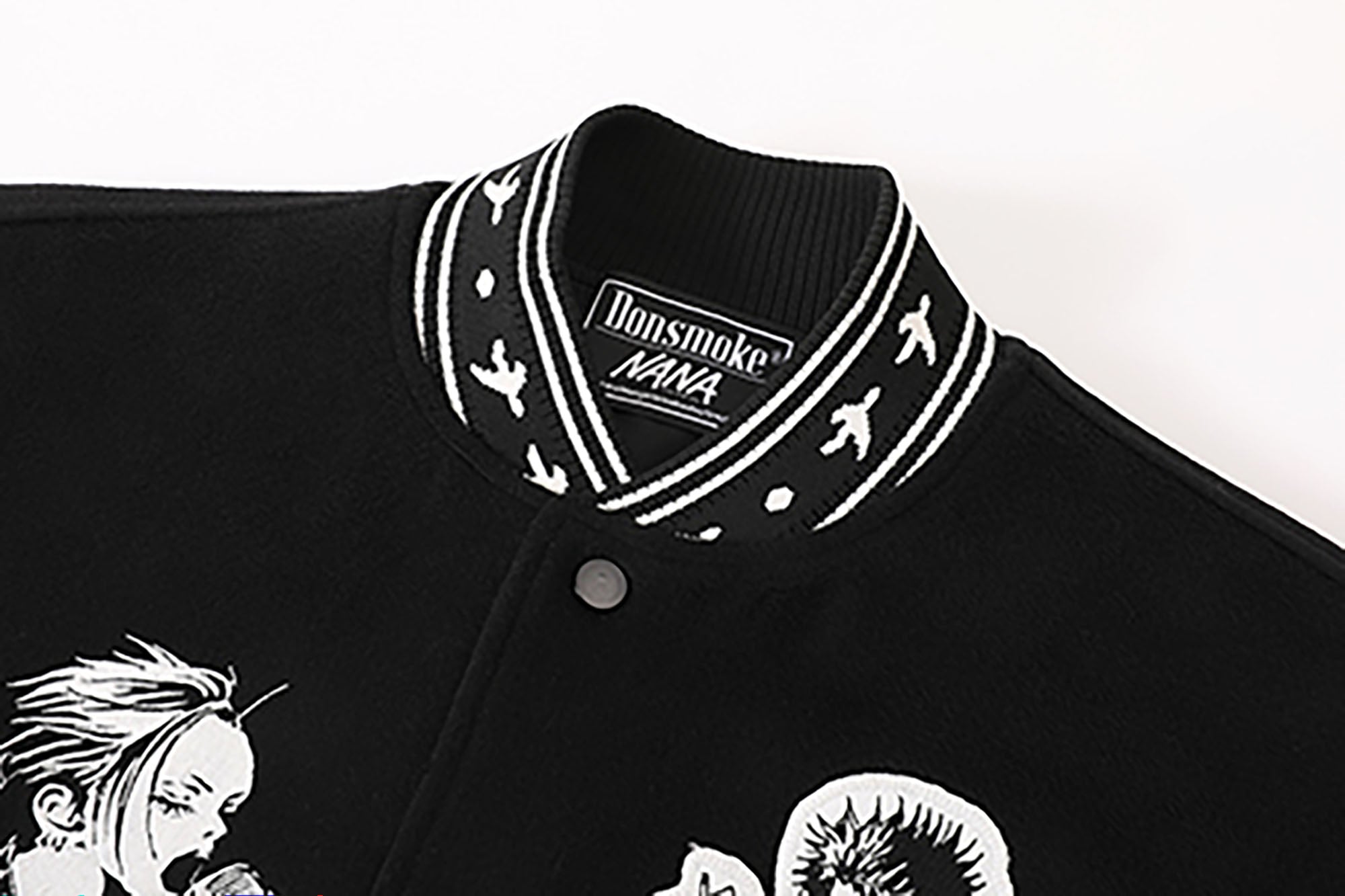DONSMOKE × NANA PU Panel Anime Patch Varsity Jacket, premium urban and streetwear designers apparel on PROJECTISR.com, DONSMOKE × NANA