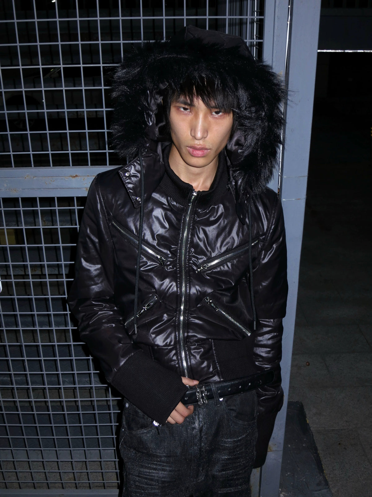 REBEL WAVE Detachable Faux Fur Collar Zip-Up Hooded Jacket