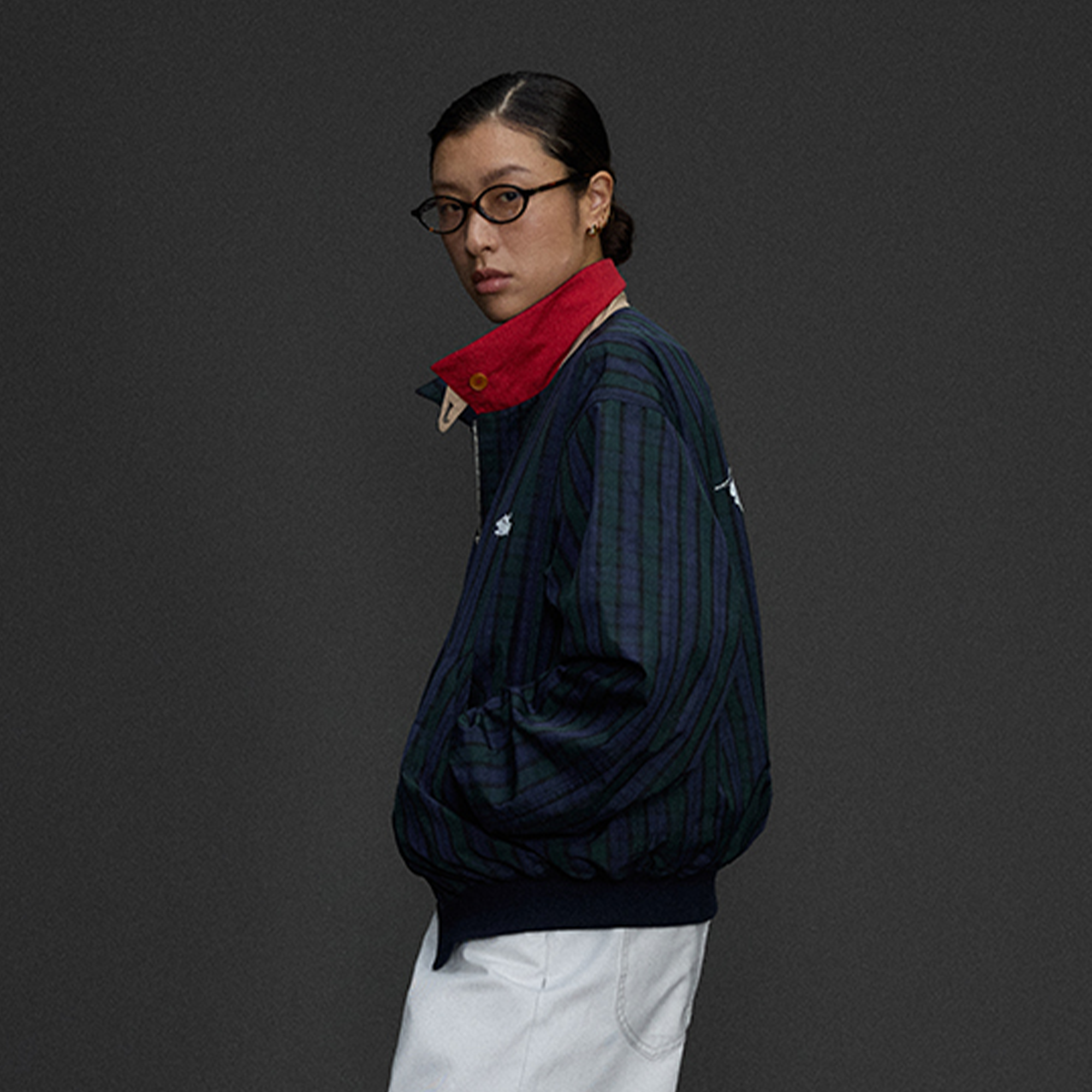NIANJIUYIKOUER Deer Graphic Plaid Harrington Jacket, premium urban and streetwear designers apparel on PROJECTISR.com, NIANJIUYIKOUER