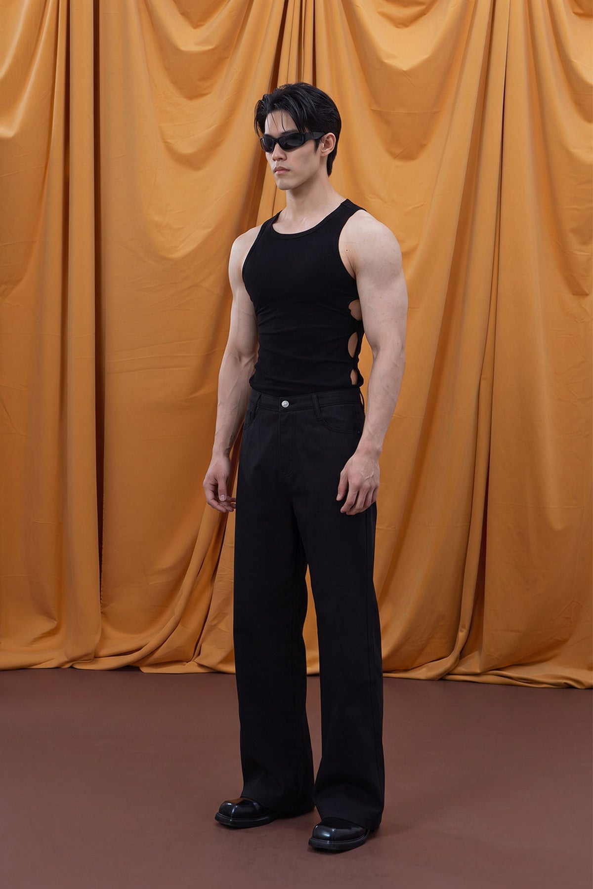 CLP Relaxed Wide-Leg Trousers — full body · Black