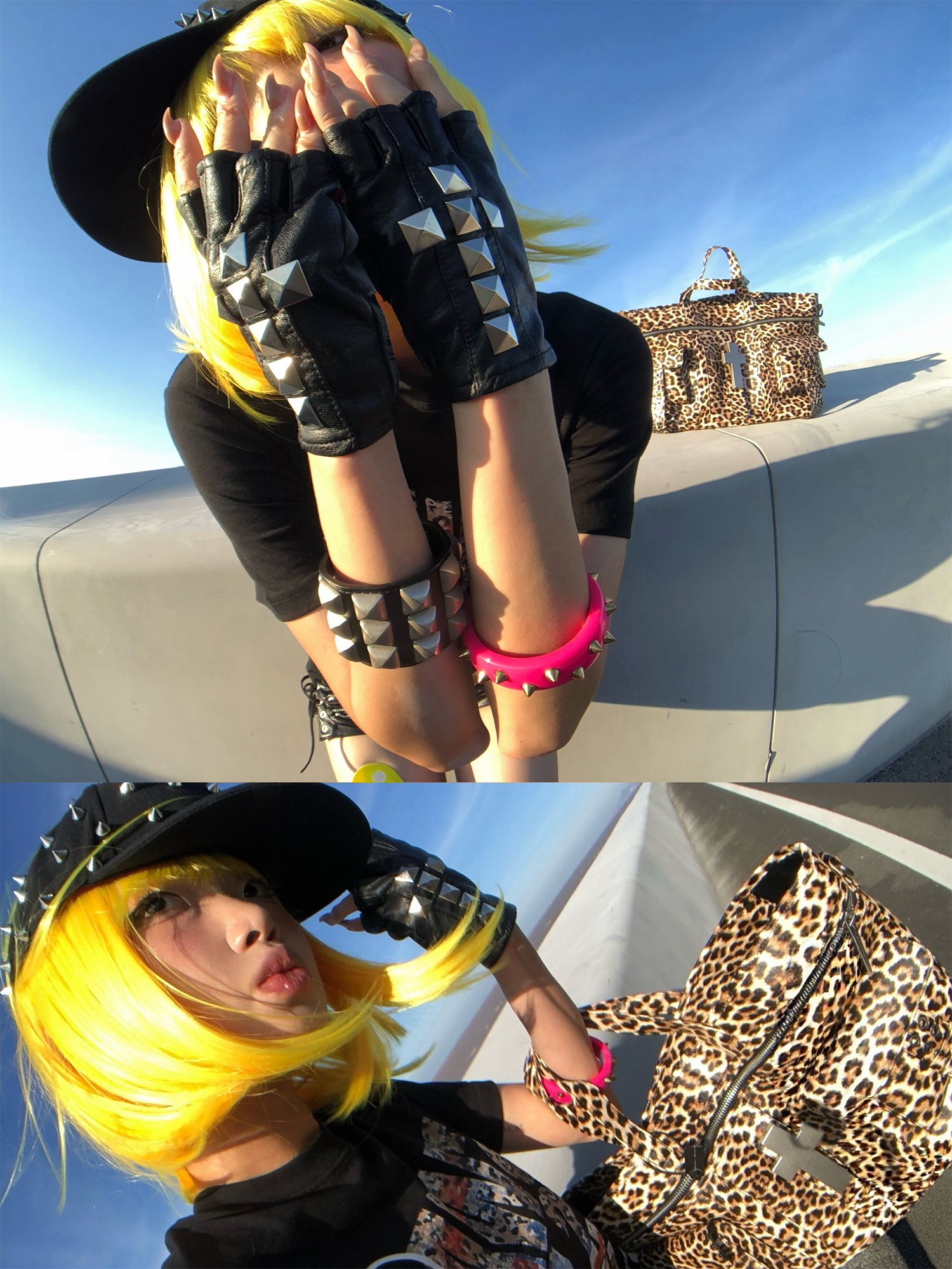 REBEL WAVE Cross Studded Fingerless Leather Gloves