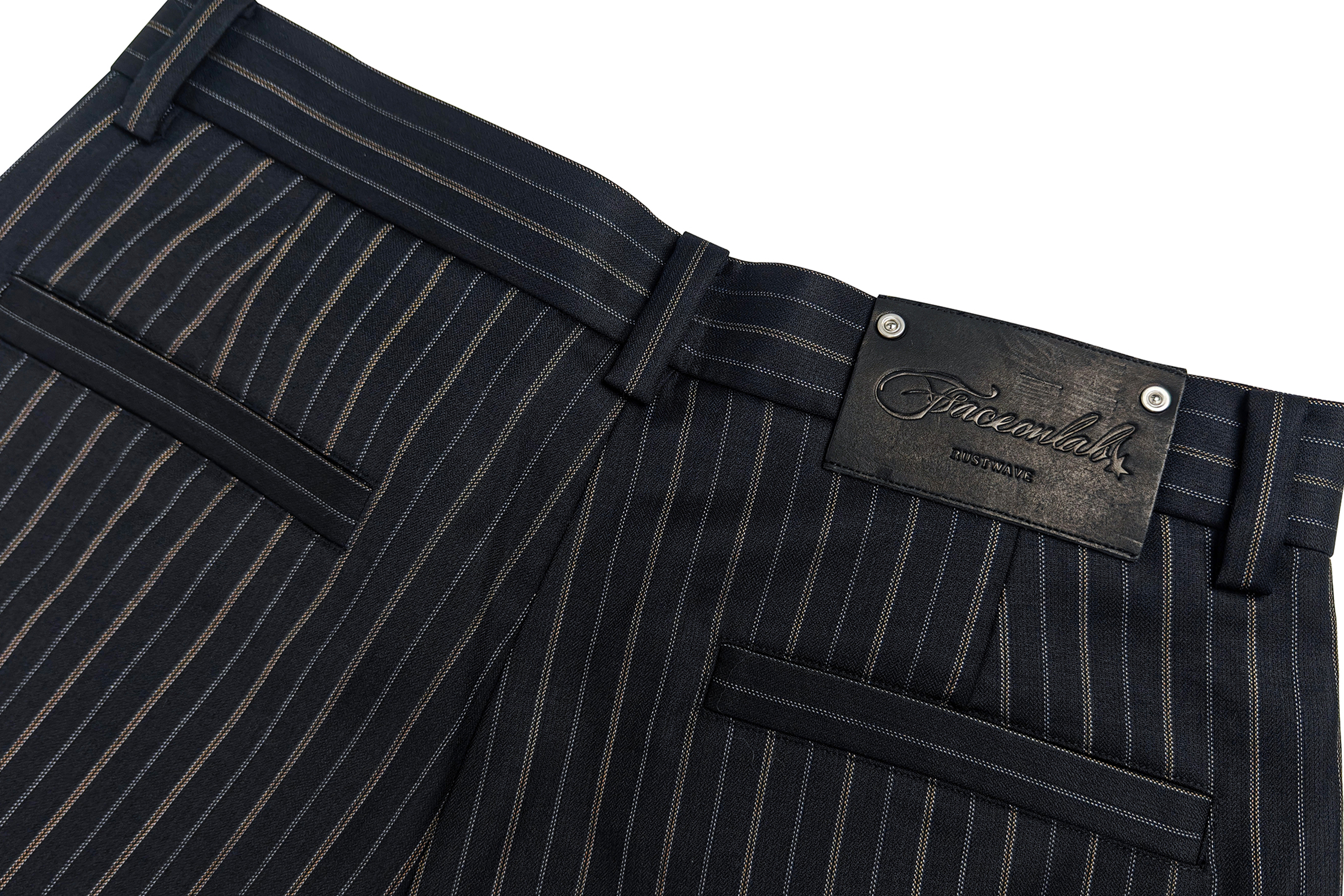 FACEONLAB Striped Wool-Blend Wide-Leg Trousers