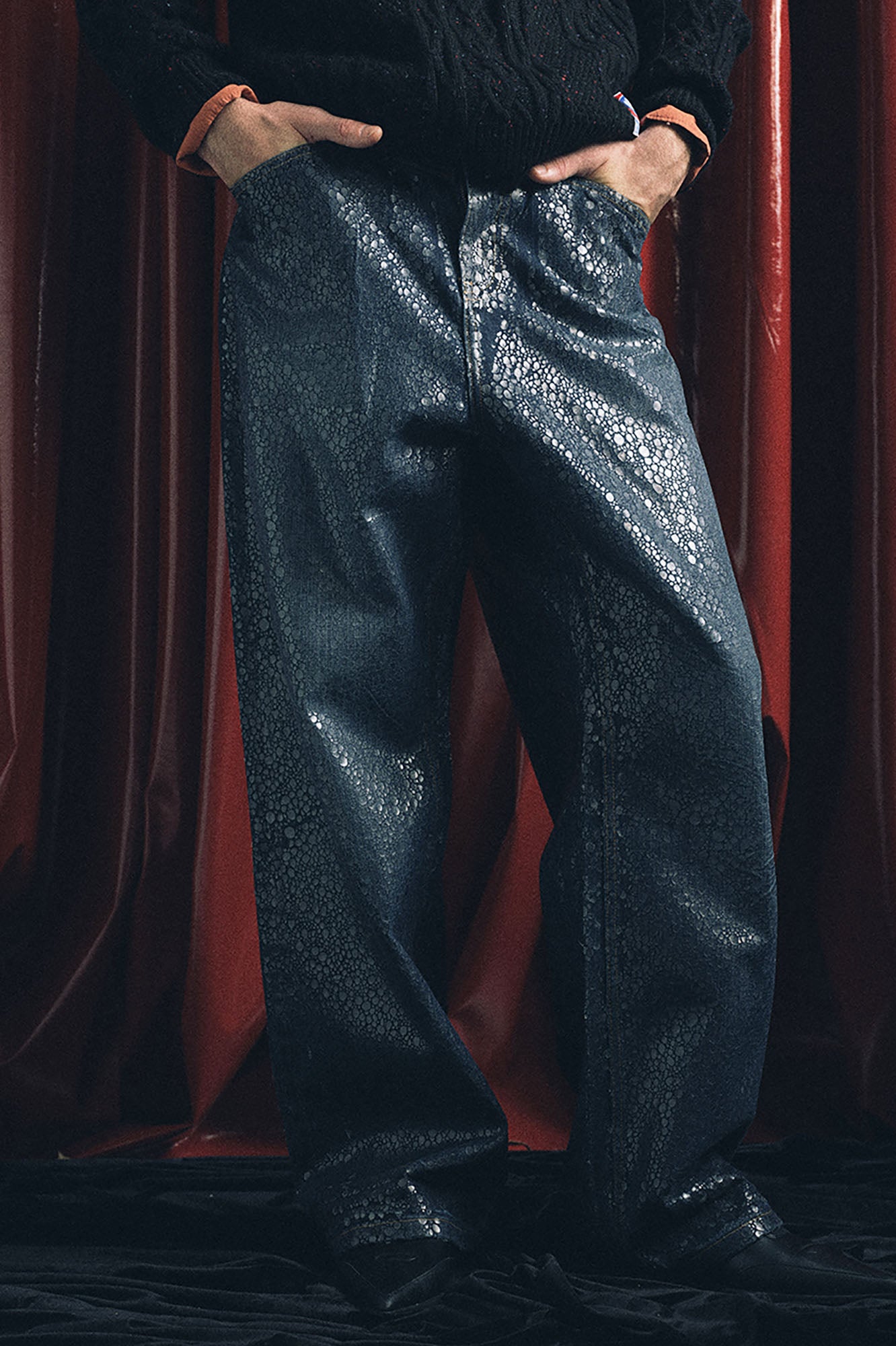 TRECLUB Iridescent Scale Wide-Leg Jeans