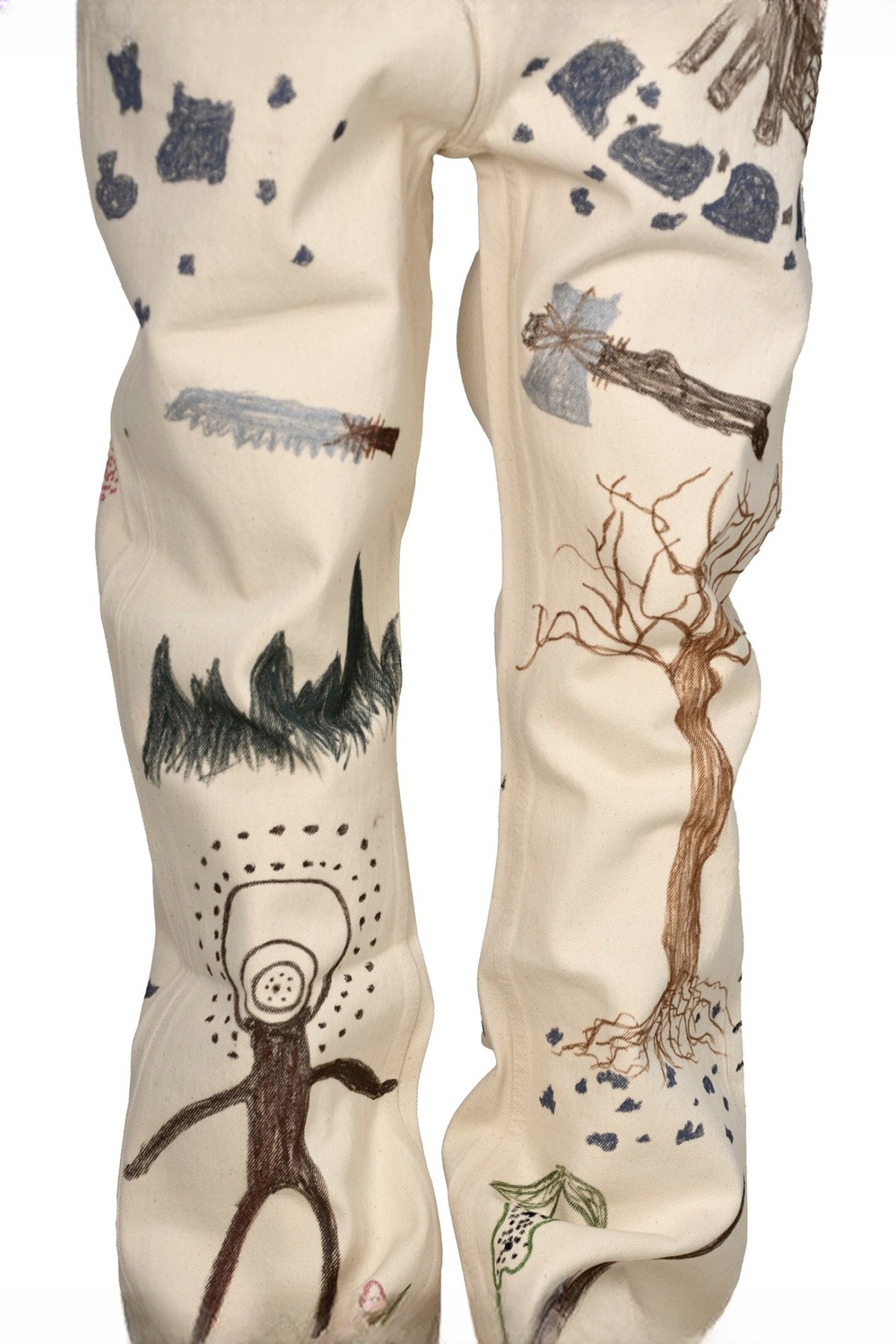 ZWDH Hand-Painted Wilderness Graffiti Jeans — flat-lay detail